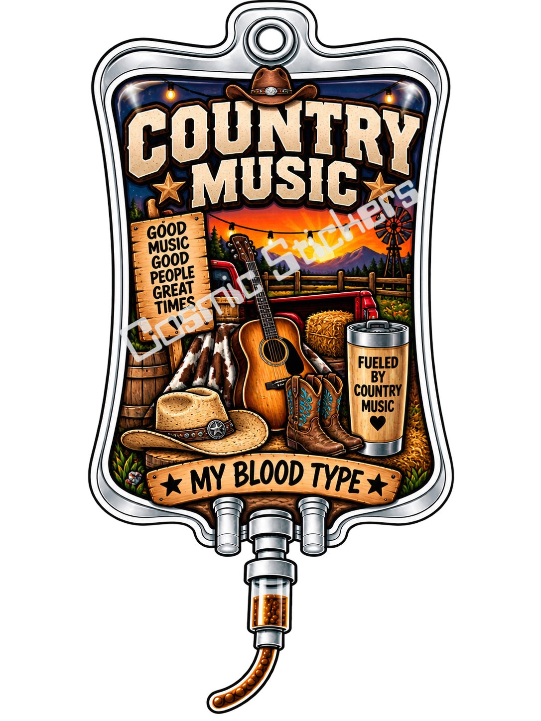 Country Music My Blood Type vinyl sticker