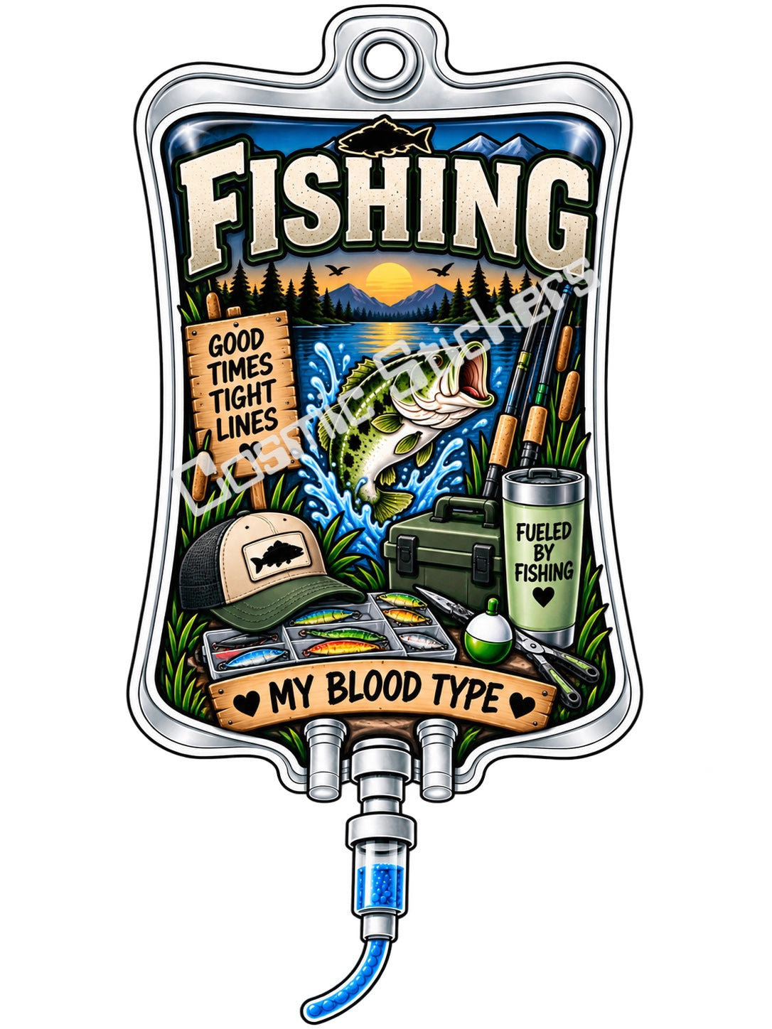 Fishing Blue and Yellow My Blood Type vinyl sticker