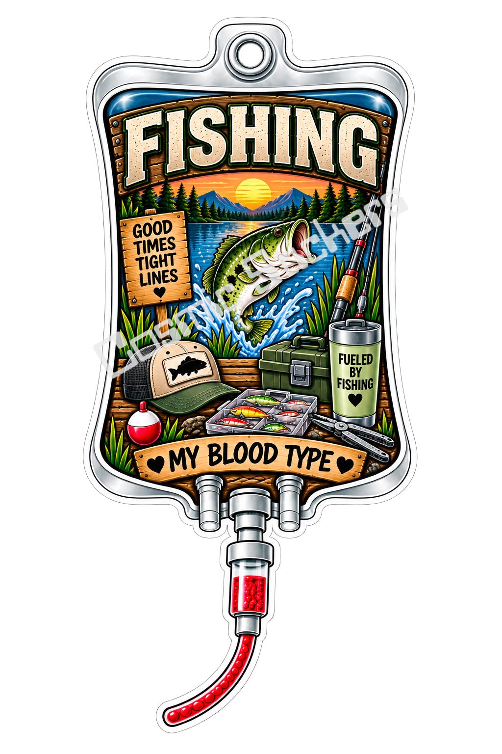Fishing Teal My Blood Type vinyl sticker