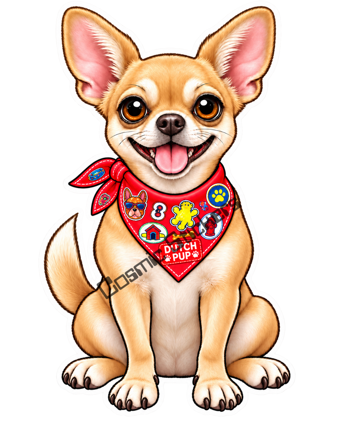 Fan-Made Dutch Pups! - Chihuahua Tan w/ Red Bandana Vinyl Sticker
