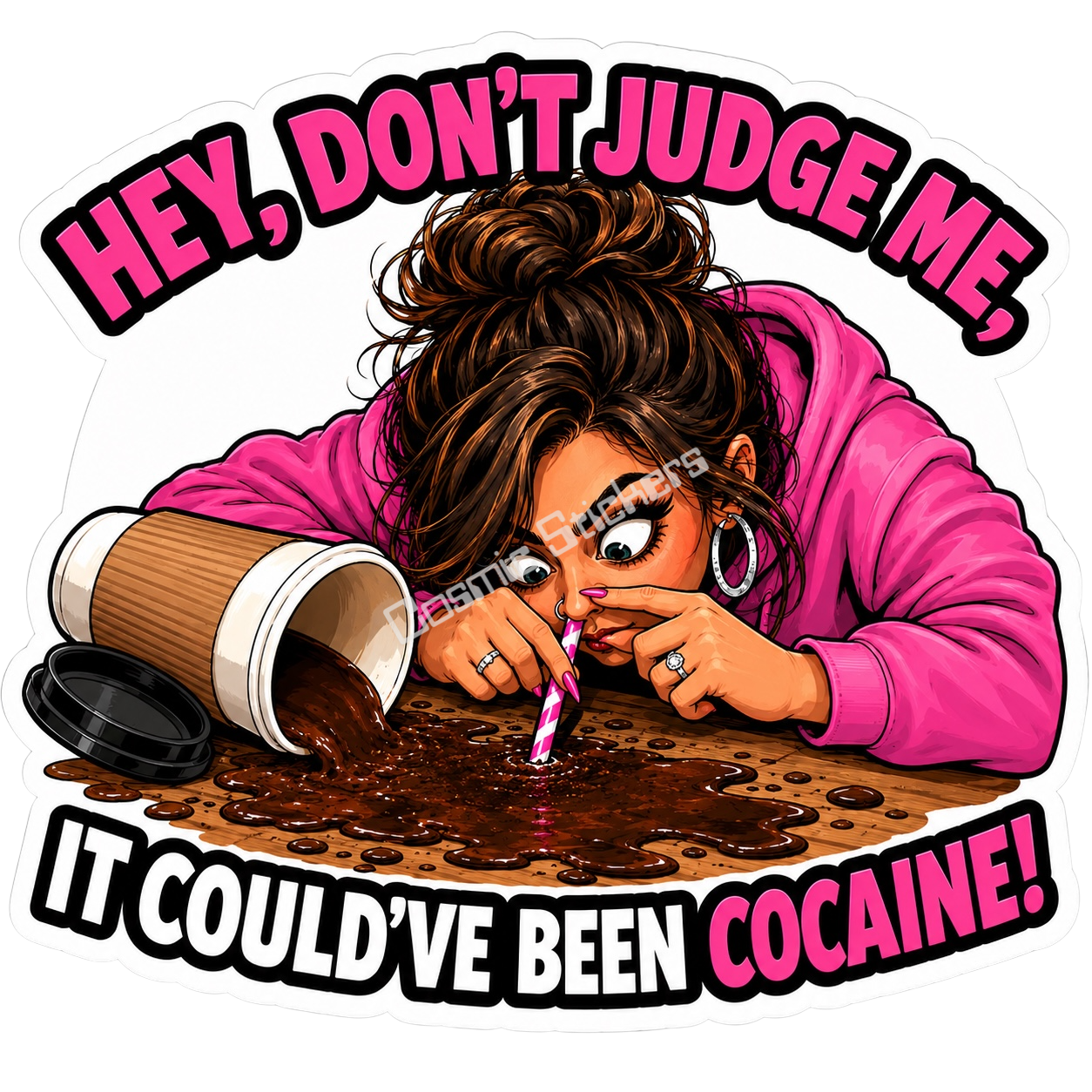 Cosmic Stickers - Coffee Fiend- Woman premium die-cut vinyl sticker by Cosmic Stickers