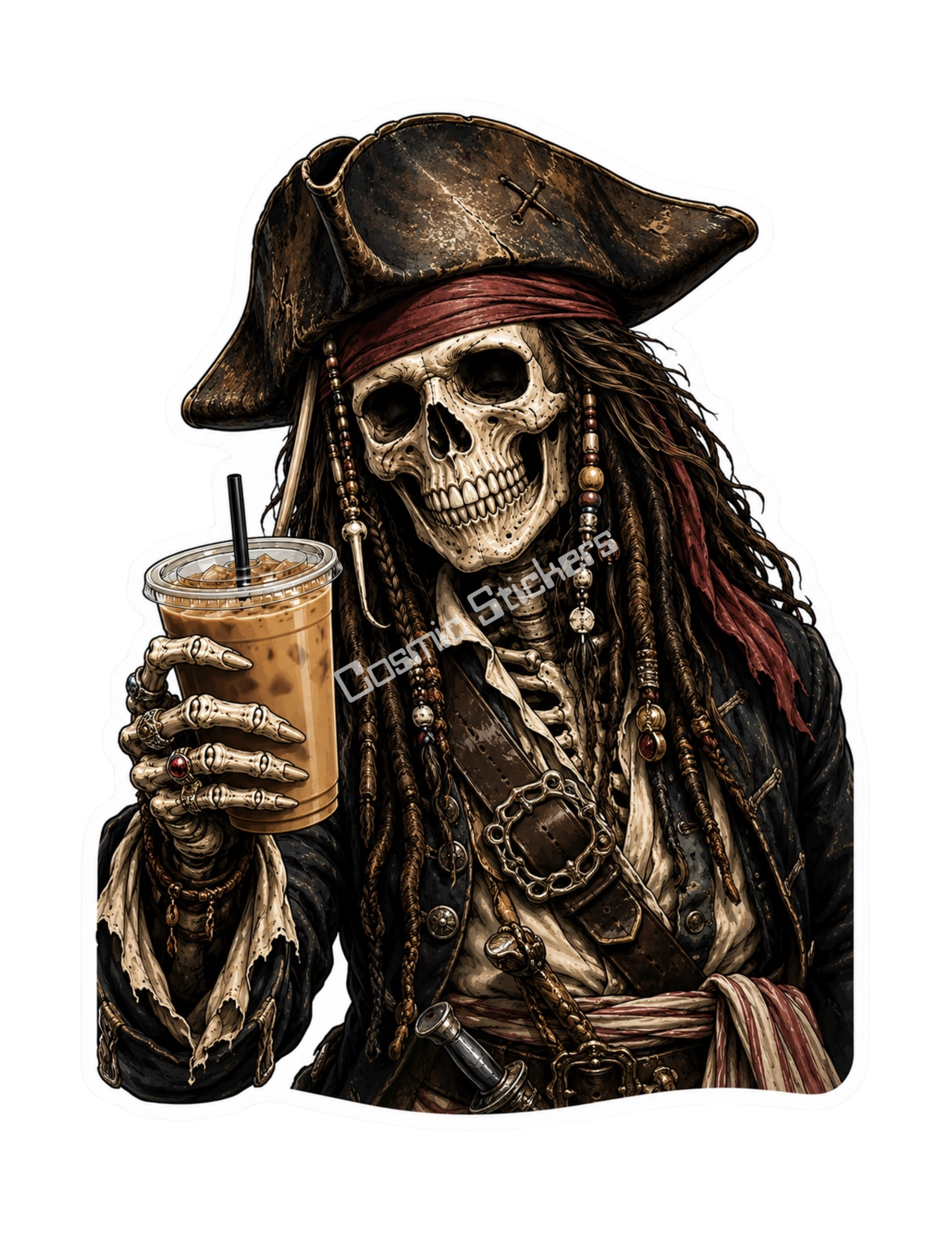 Caffeinated Nightmares - Captain Jack premium die-cut vinyl sticker by Cosmic Stickers