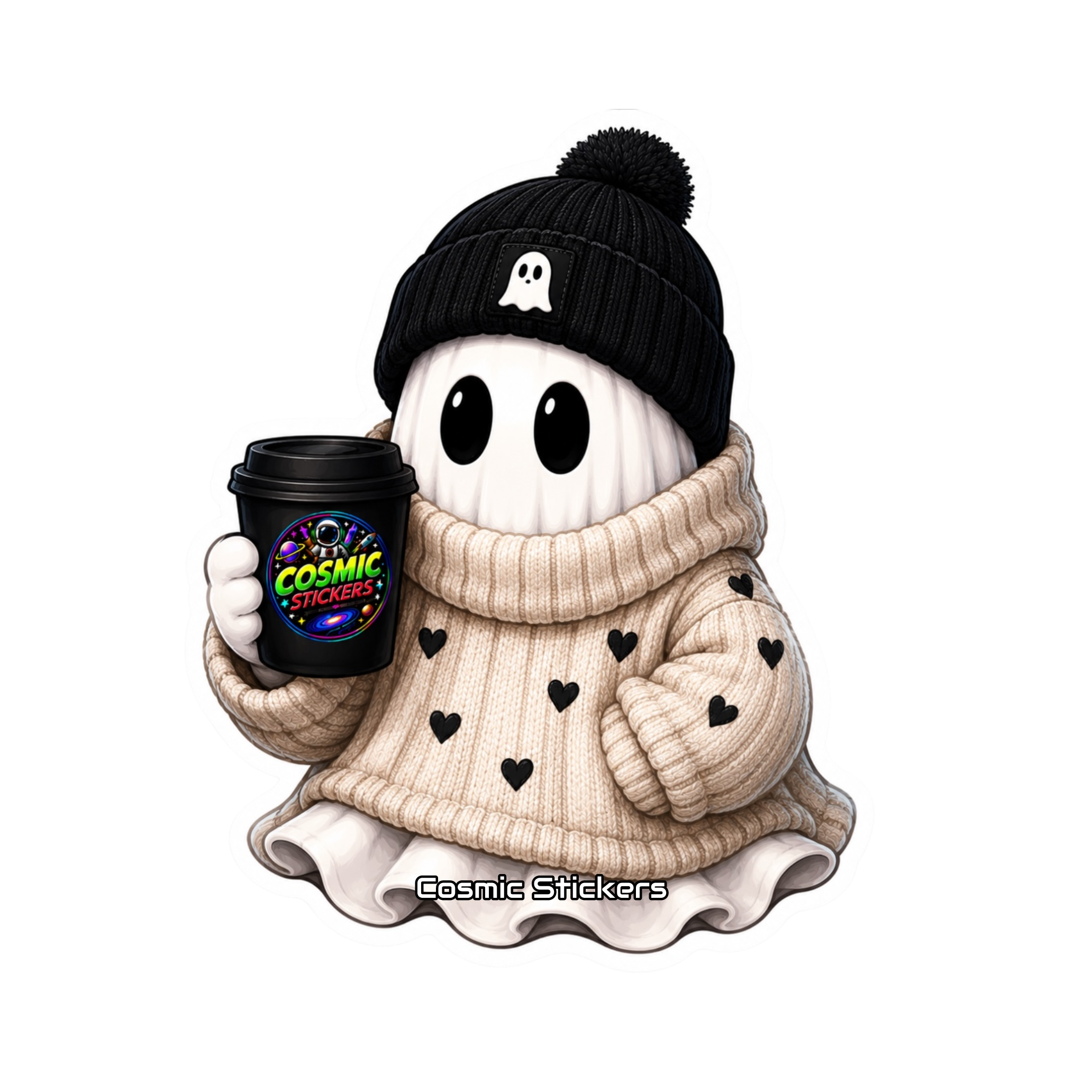 Cosmic Coffee Ghosts •Cuddle Boo• premium die-cut vinyl sticker by Cosmic Stickers