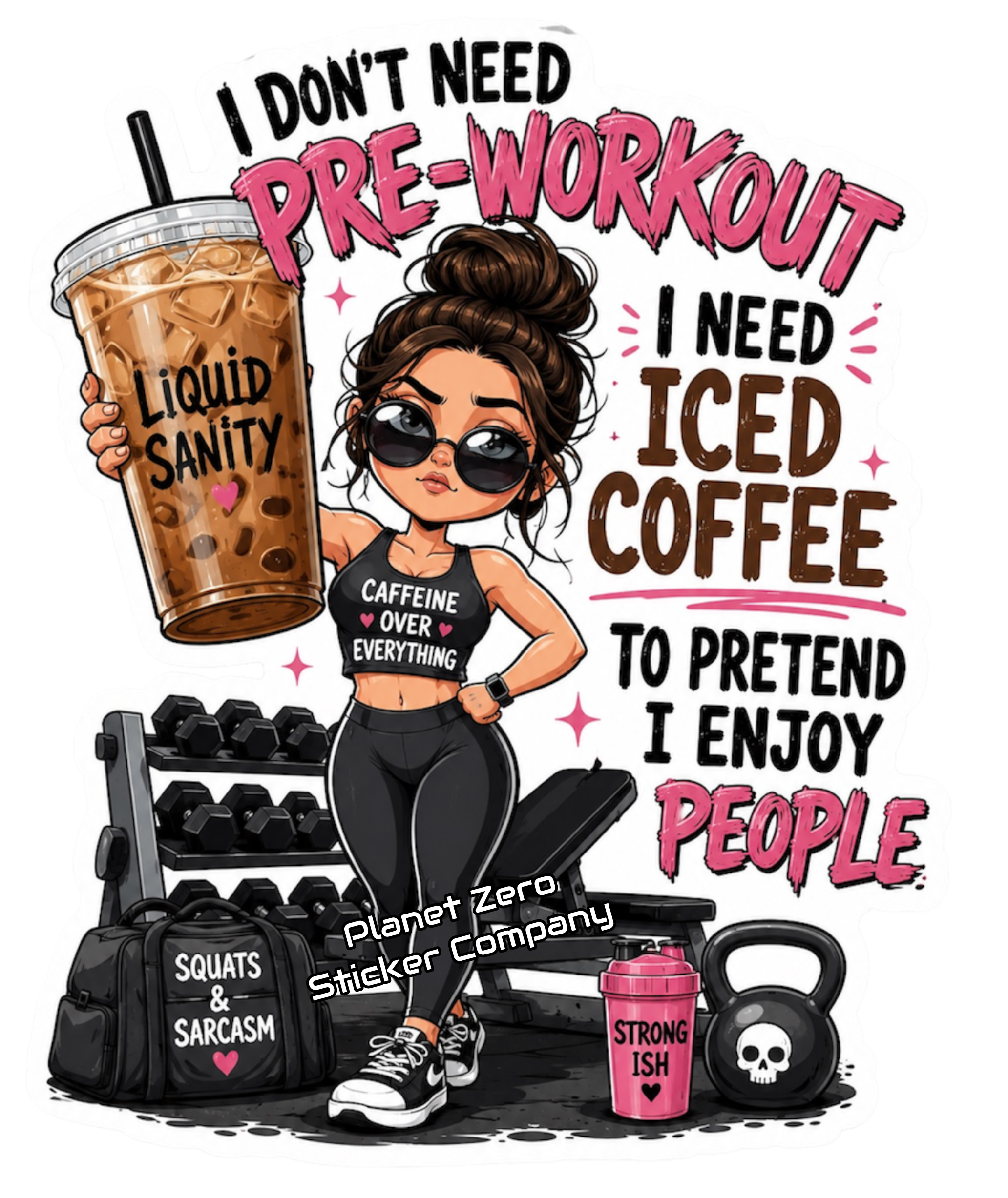 Pre-workout Iced Coffee premium die-cut vinyl sticker by Cosmic Stickers