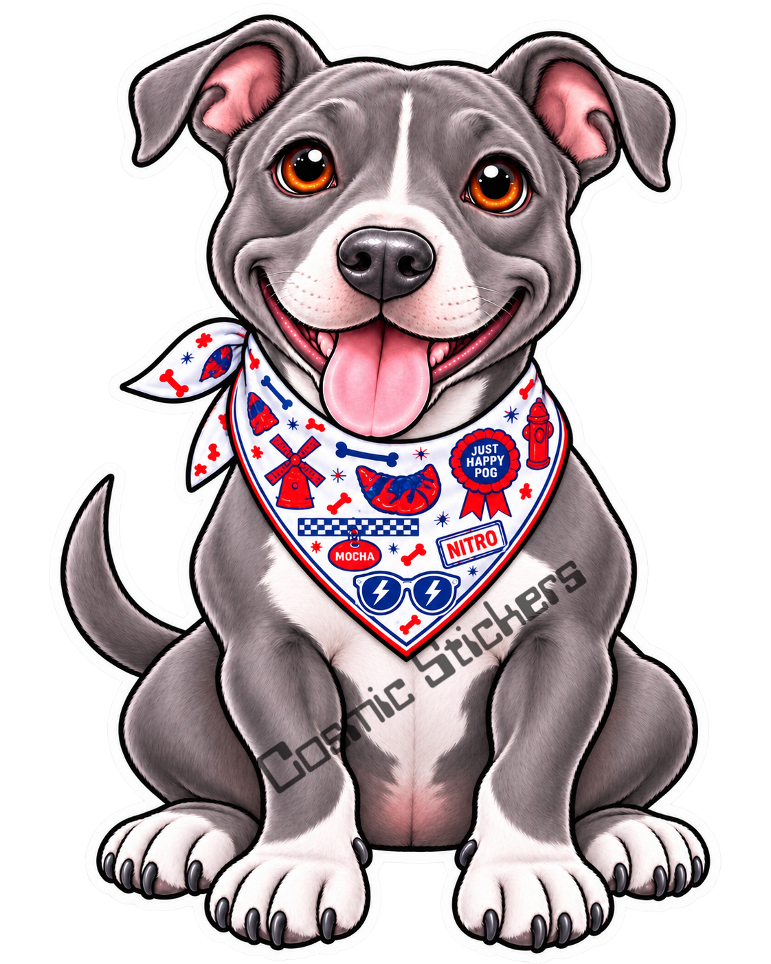Fan-Made Dutch Pups! - Pit Bull Gray w/ White Bandana Vinyl Sticker