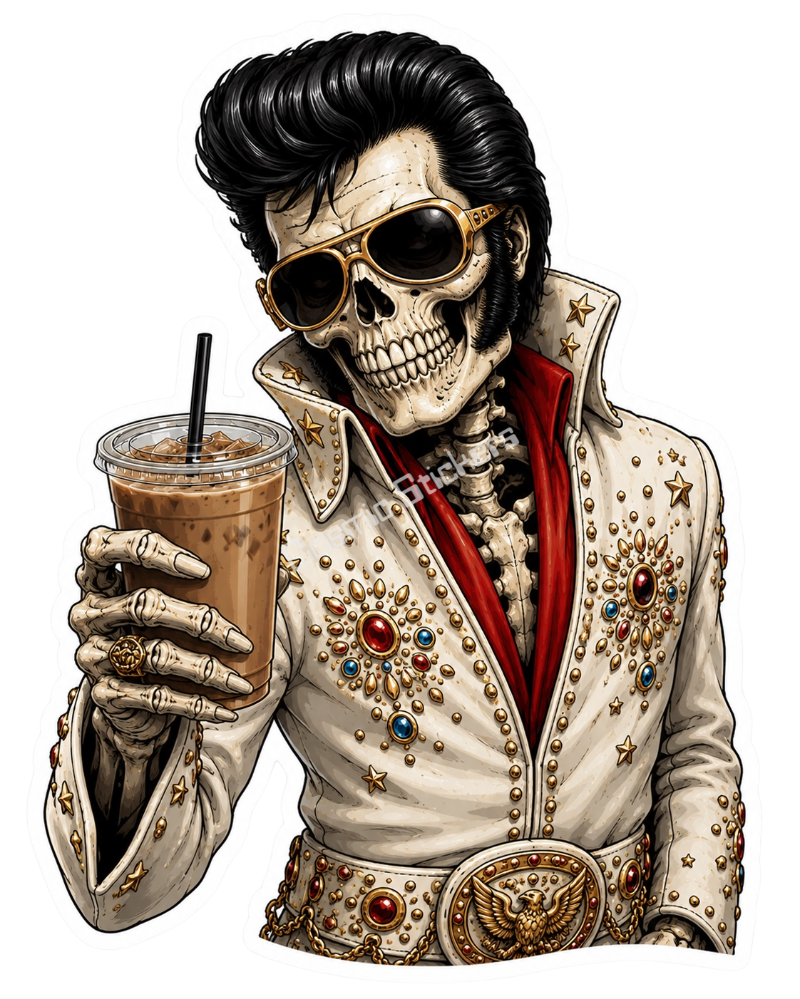 Caffeinated Nightmares - Elvis premium die-cut vinyl sticker by Cosmic Stickers