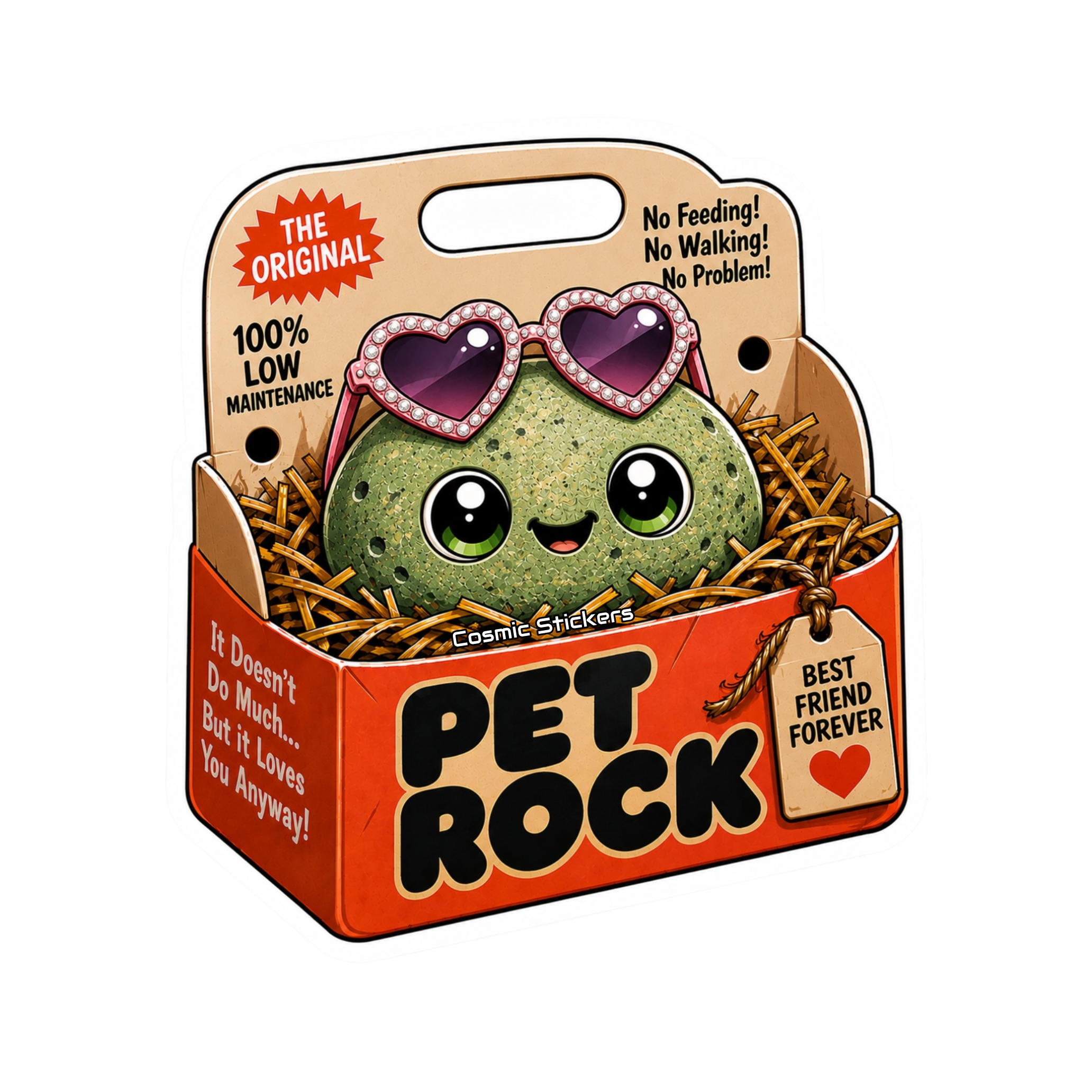 Pet Rock Sticker Collection •Olive• premium die-cut vinyl sticker by Cosmic Stickers