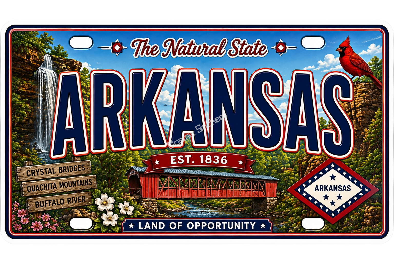 50 State License Plate Sticker Collection •AR• premium die-cut vinyl sticker by Cosmic Stickers