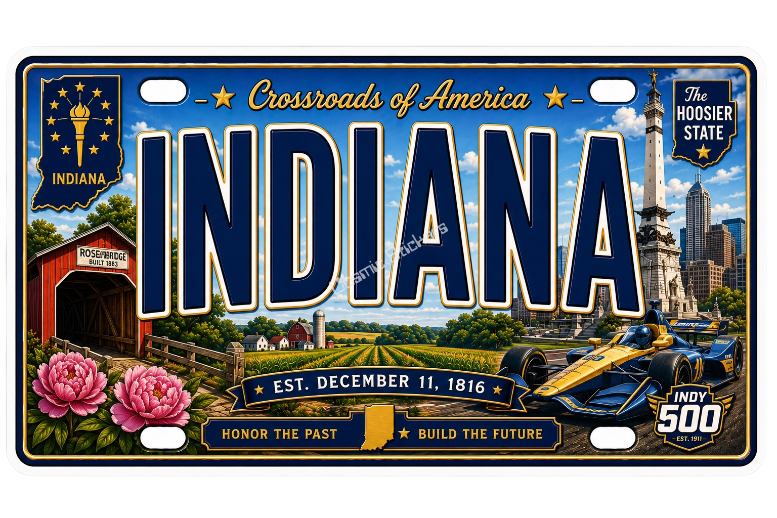 50 State License Plate Sticker Collection •IN• premium die-cut vinyl sticker by Cosmic Stickers