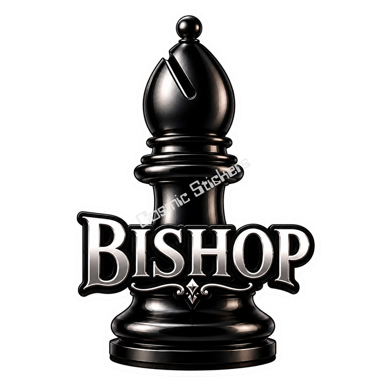 Classic Chess - Black Bishop premium die-cut vinyl sticker by Cosmic Stickers