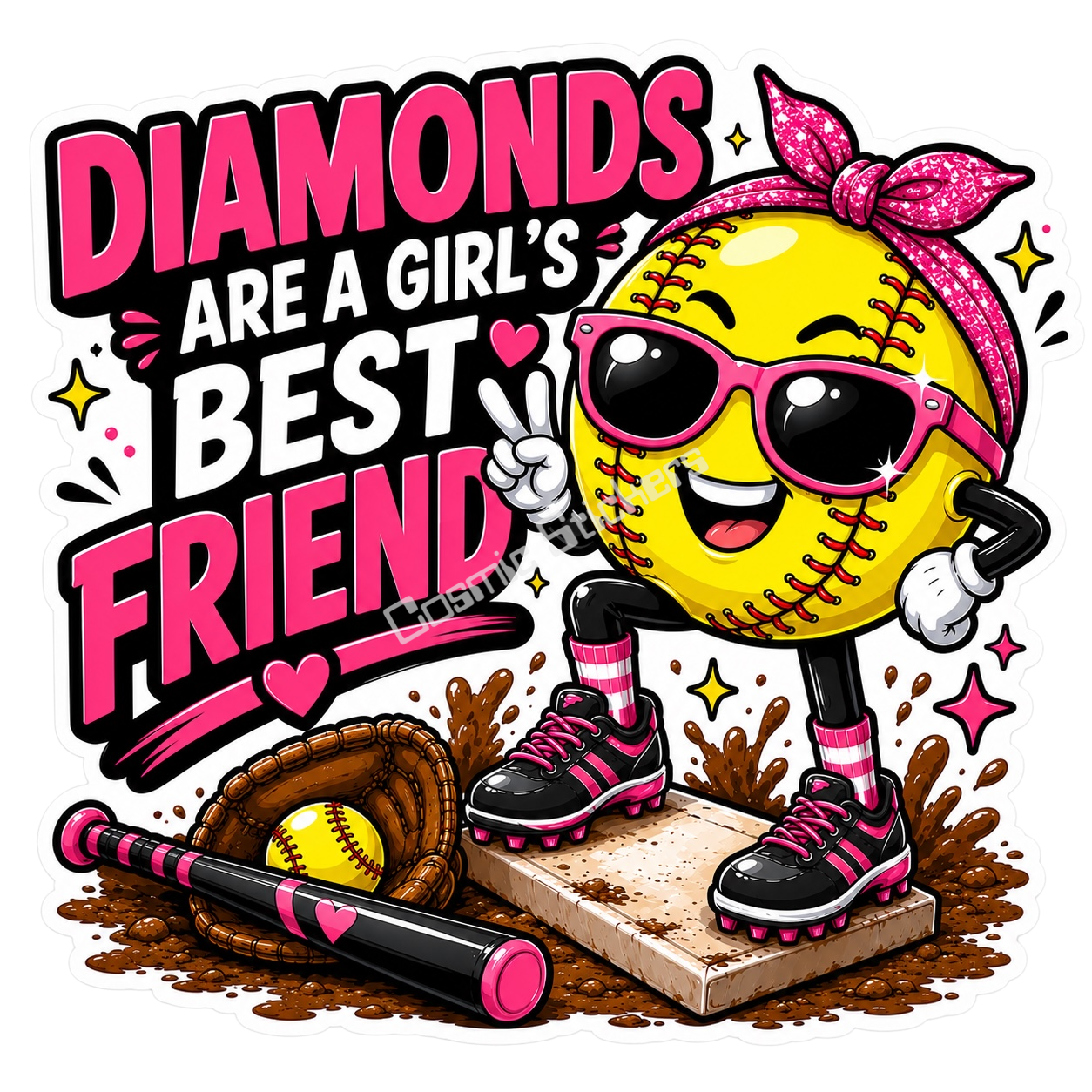 Girls Softball - Diamonds Are A Girls Best Friend premium die-cut vinyl sticker by Cosmic Stickers