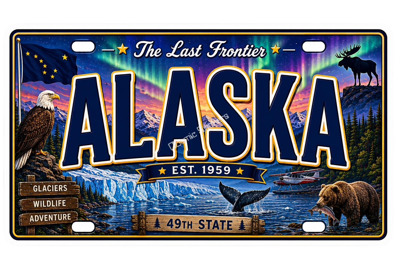50 State License Plate Sticker Collection •AK• premium die-cut vinyl sticker by Cosmic Stickers