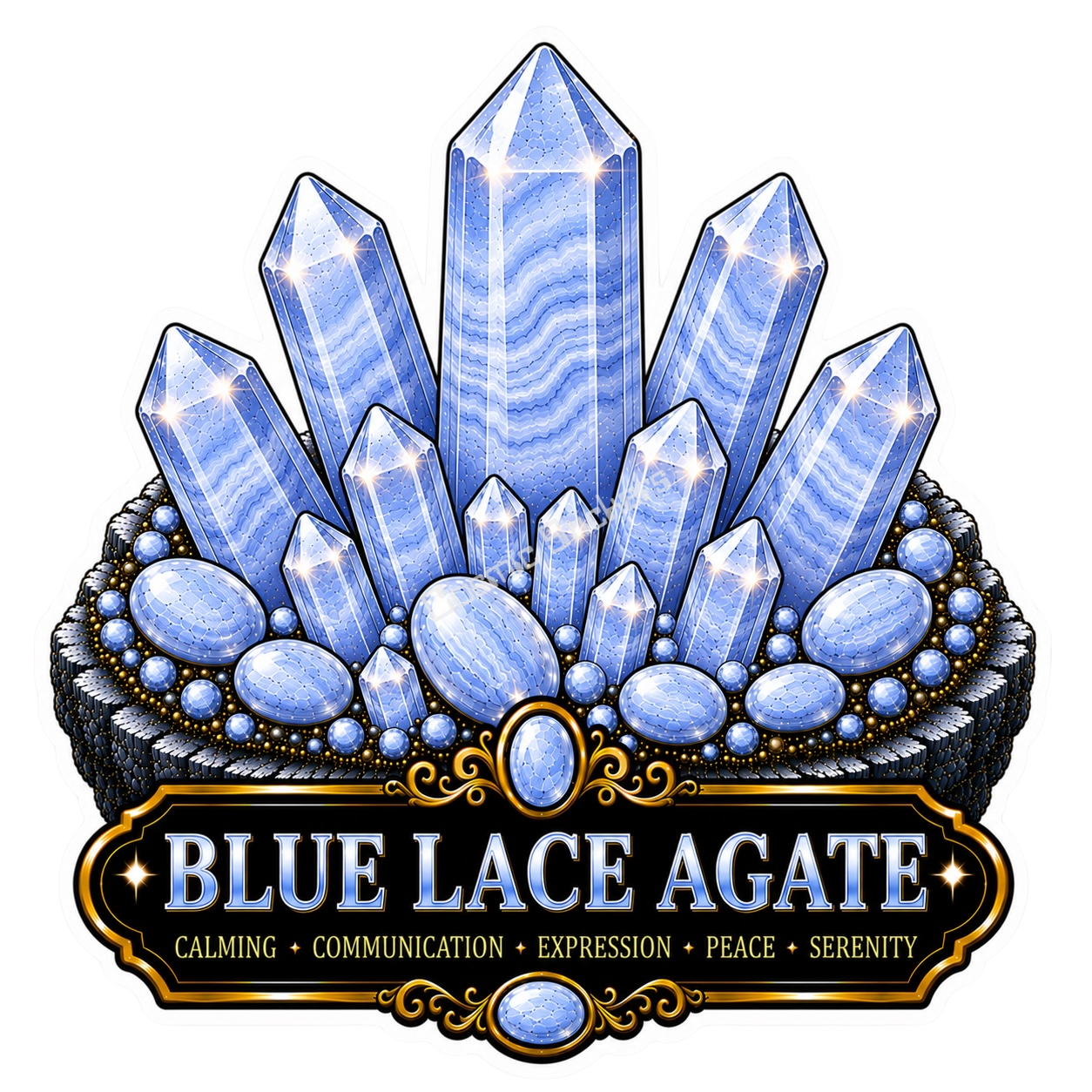 Crystal Meanings Collection - Blue Lace Agate premium die-cut vinyl sticker by Cosmic Stickers