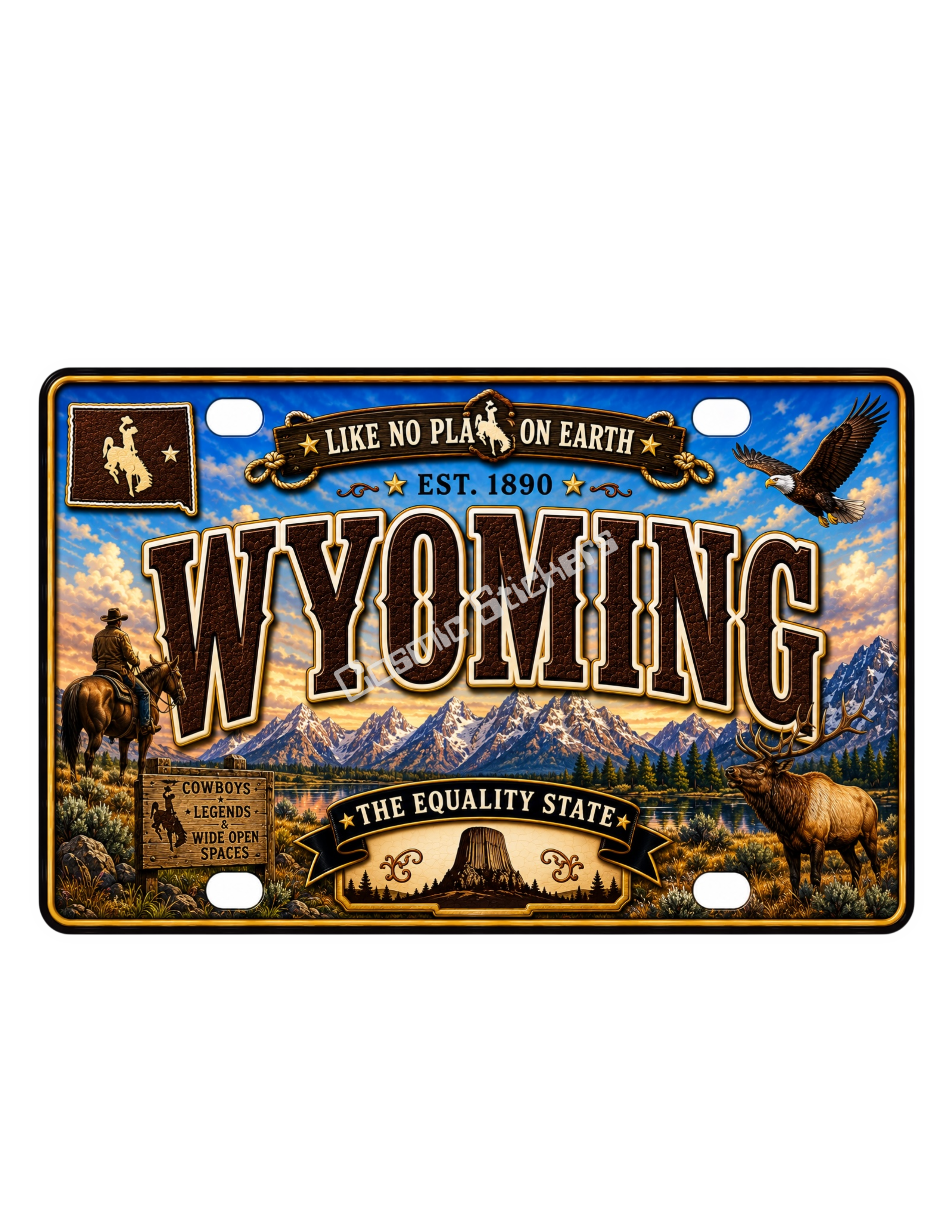 50 State License Plate Sticker Collection •WY• premium die-cut vinyl sticker by Cosmic Stickers