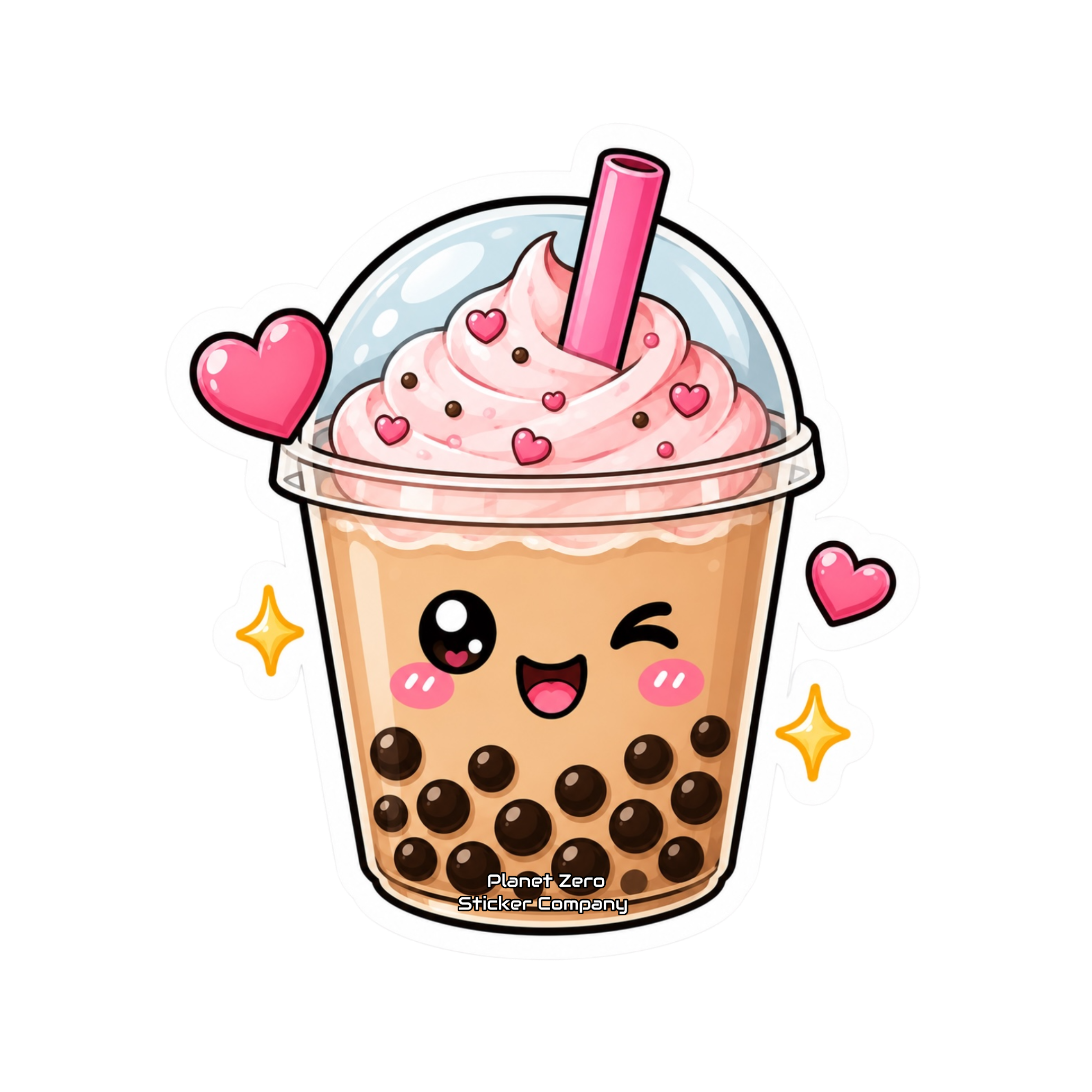 Kawaii Critters •Winking Boba Love• premium die-cut vinyl sticker by Cosmic Stickers