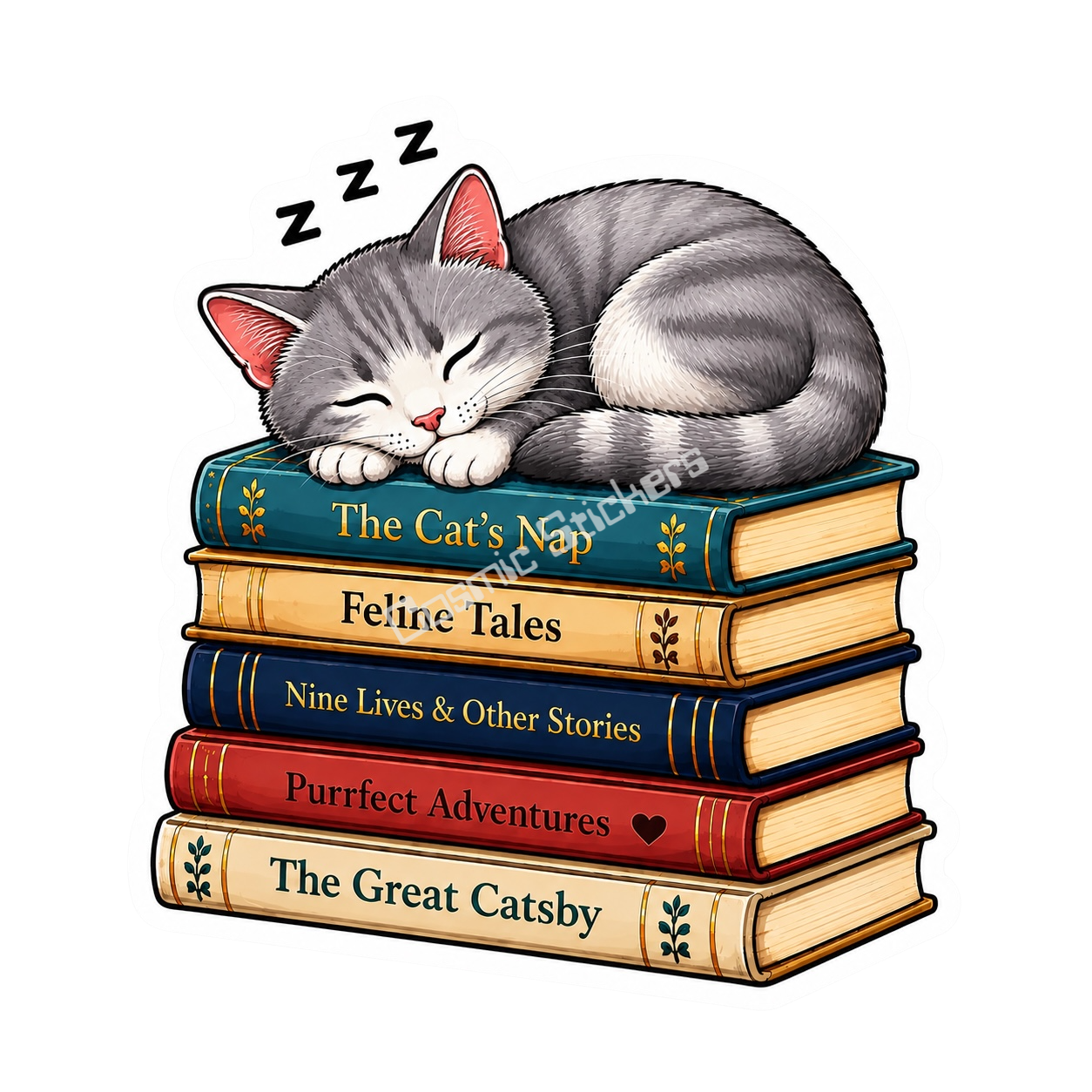 The Cat Nap Collection - Silver-and-White Tabby premium die-cut vinyl sticker by Cosmic Stickers