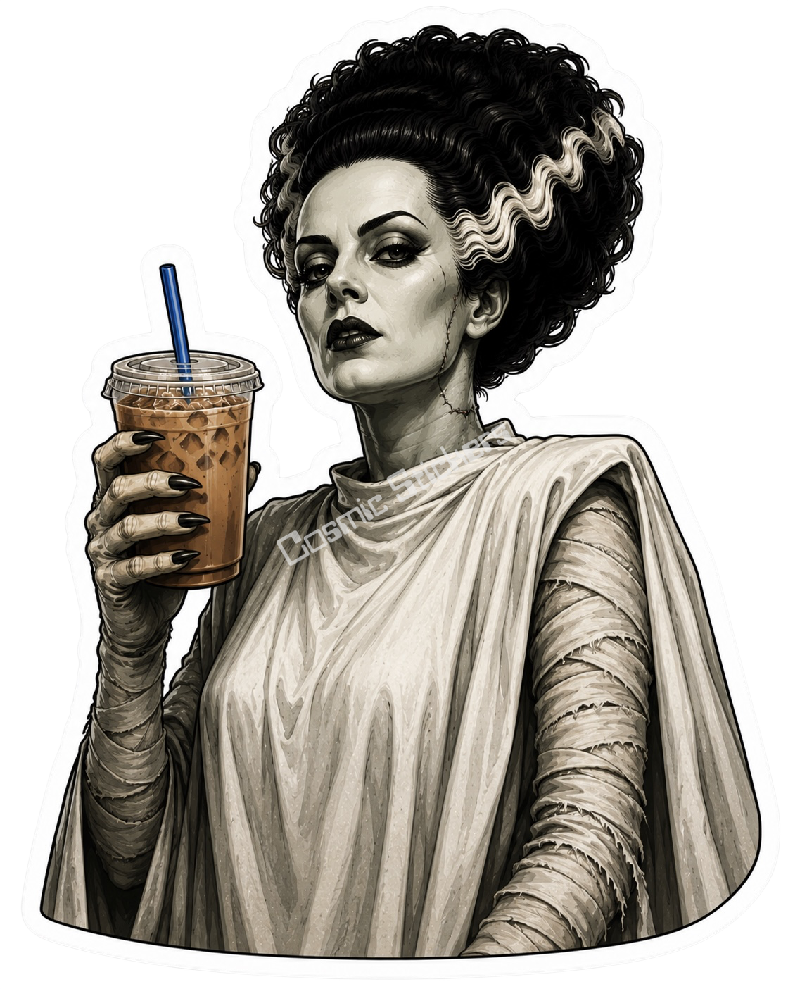 Caffeinated Nightmares - Frankenstein’s Wife premium die-cut vinyl sticker by Cosmic Stickers