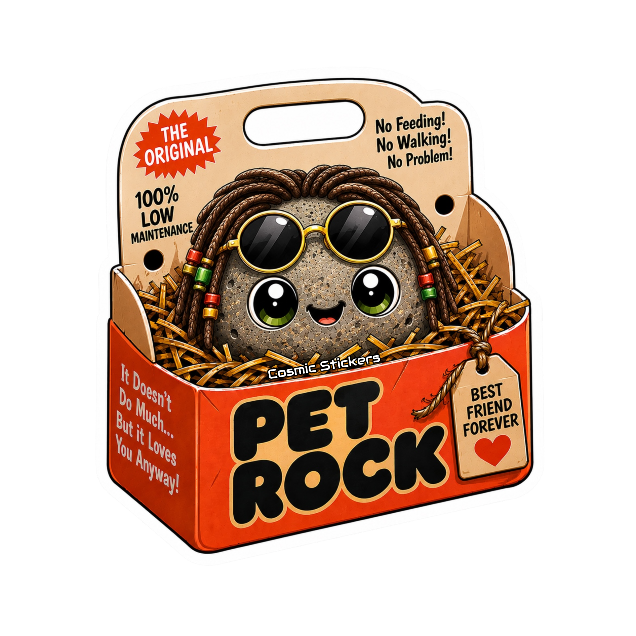 Pet Rock Sticker Collection •Rasta Rocky• premium die-cut vinyl sticker by Cosmic Stickers