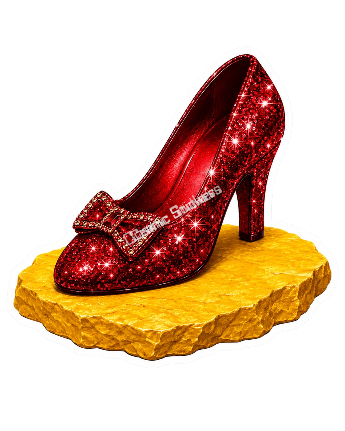 Ruby Red Shoe on The Yellow Brick premium die-cut vinyl sticker by Cosmic Stickers