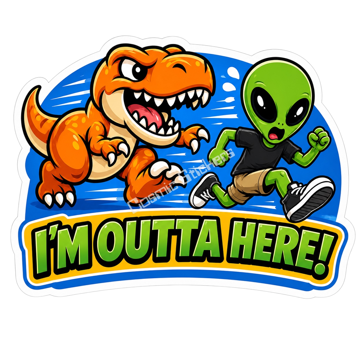 Cosmic Aliens - I’m Outta Here! premium die-cut vinyl sticker by Cosmic Stickers