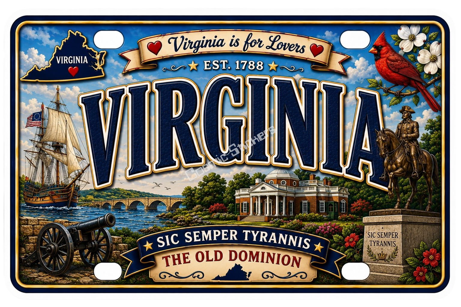 50 State License Plate Sticker Collection •VA• premium die-cut vinyl sticker by Cosmic Stickers