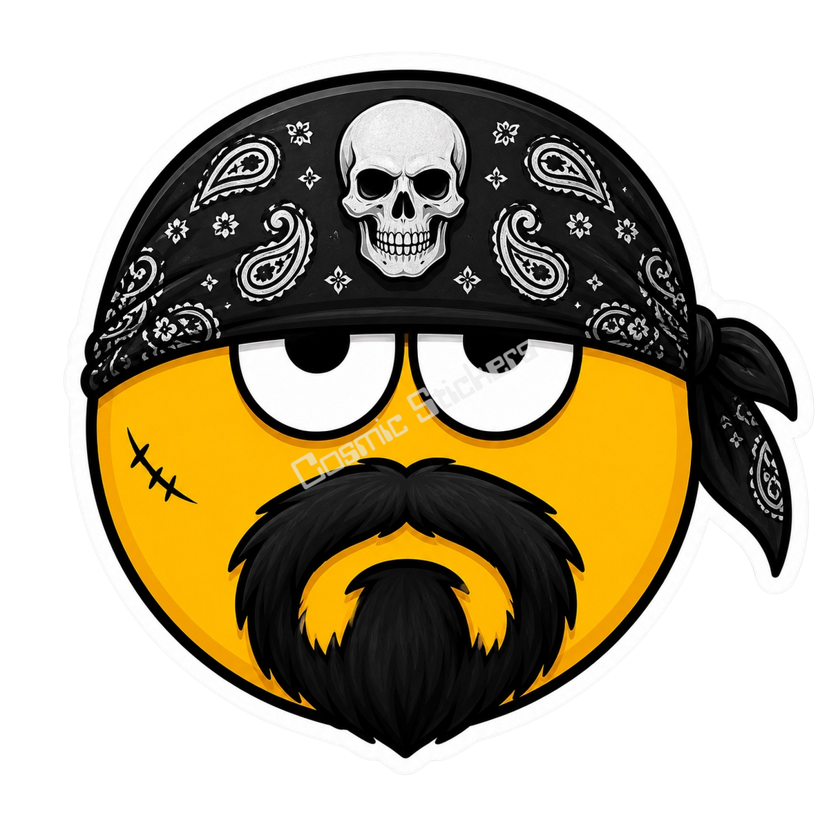 Cosmic Emoji - Biker with Skull Bandana Vinyl Sticker