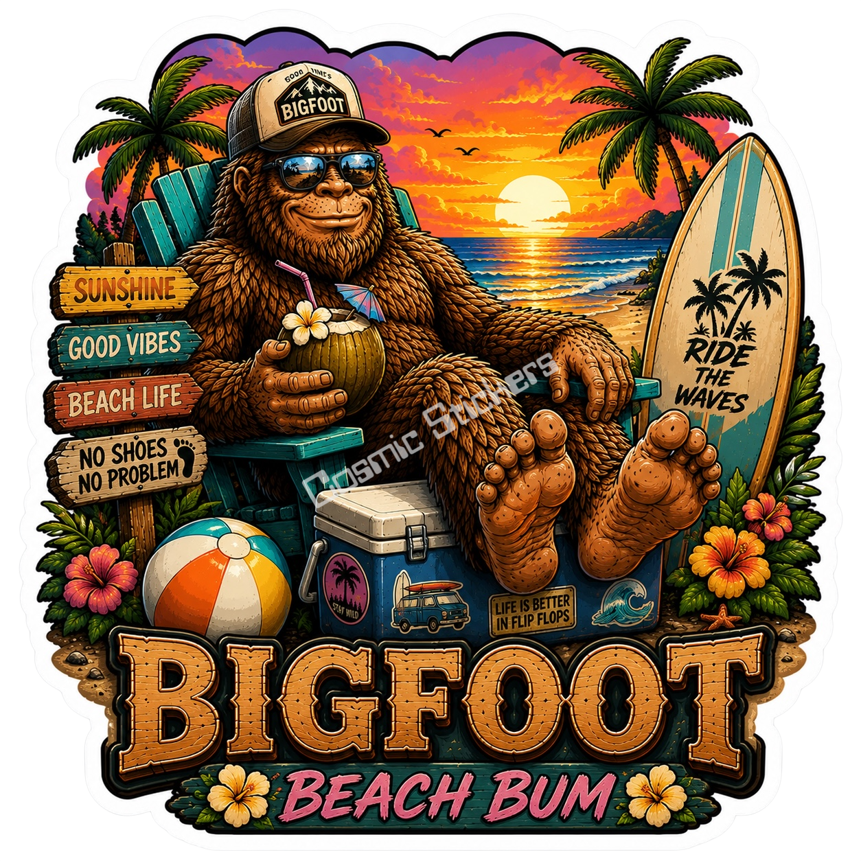 Bigfoot Stickers - Beach Bum