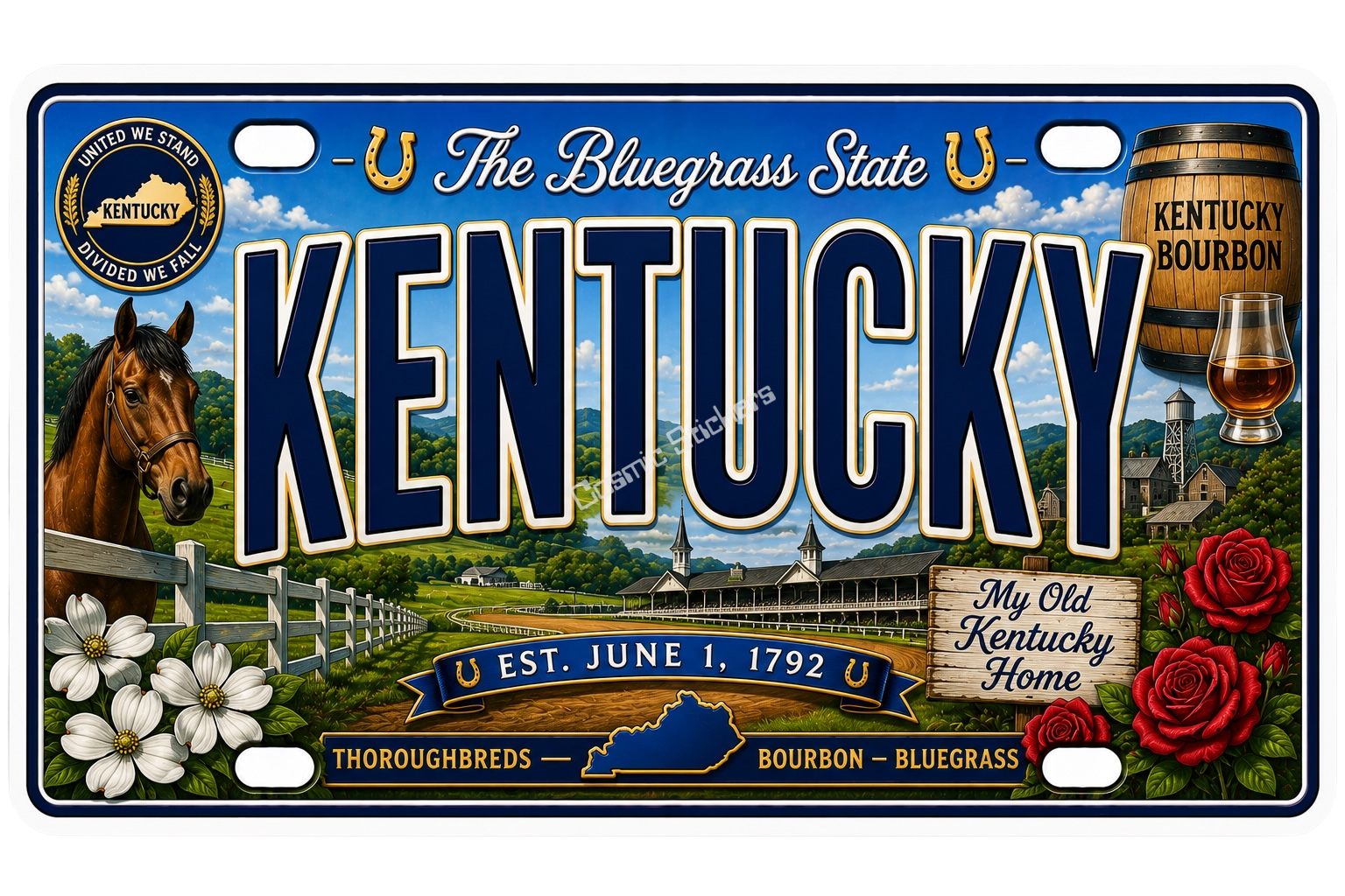 50 State License Plate Sticker Collection •KY• premium die-cut vinyl sticker by Cosmic Stickers