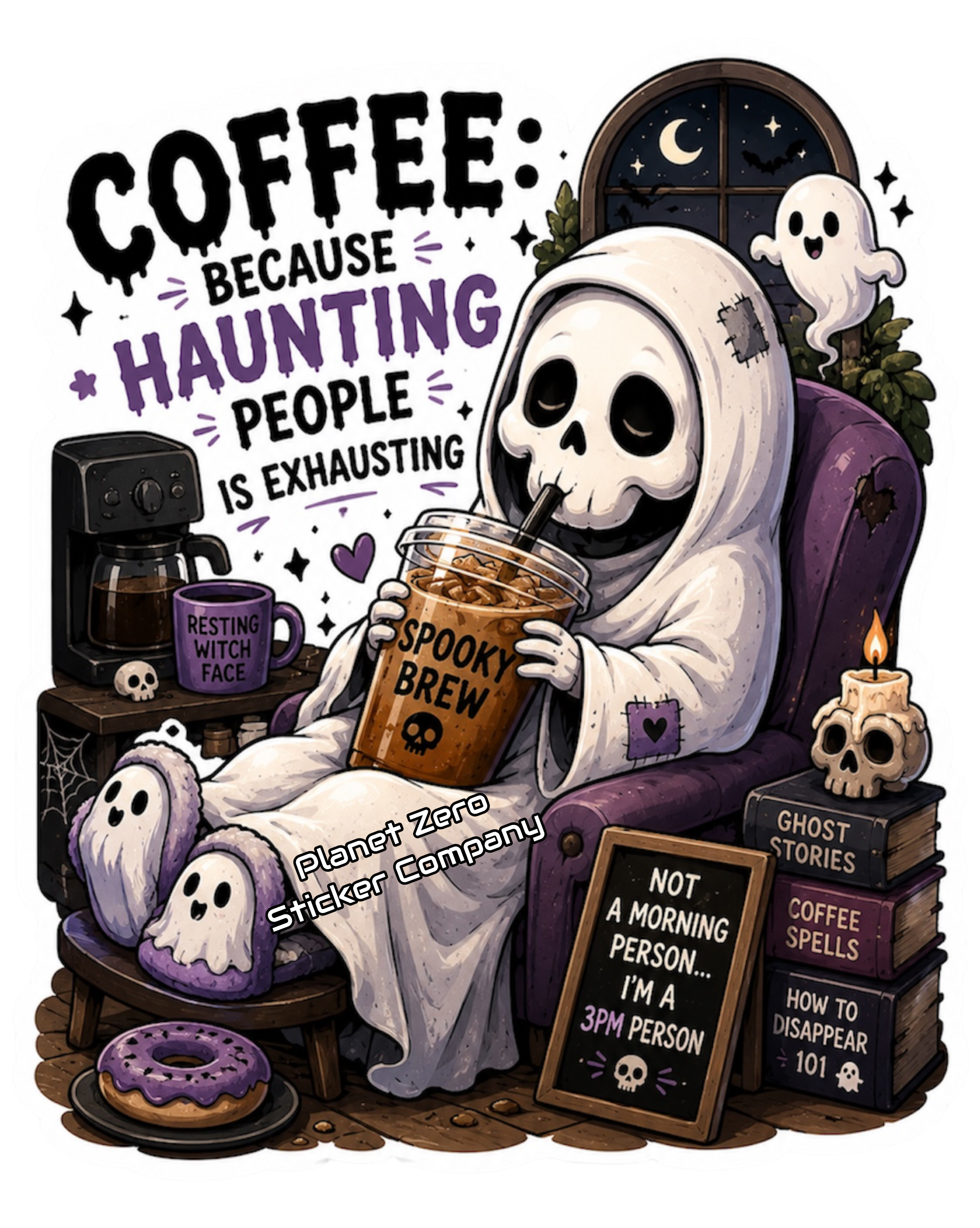 Skeleton Ghost premium die-cut vinyl sticker by Cosmic Stickers
