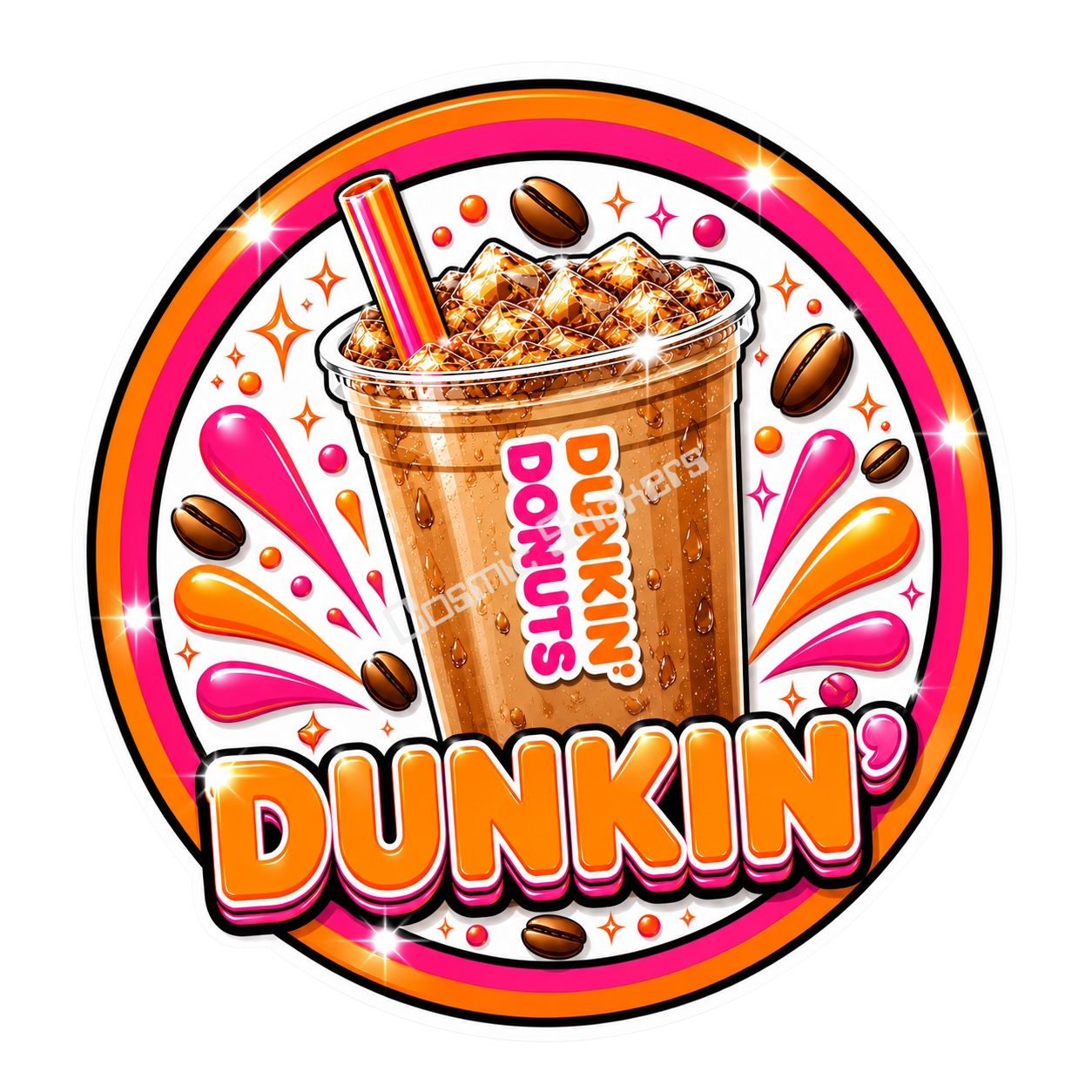 Dunkin’ Coffee “Inspired” Design premium die-cut vinyl sticker by Cosmic Stickers