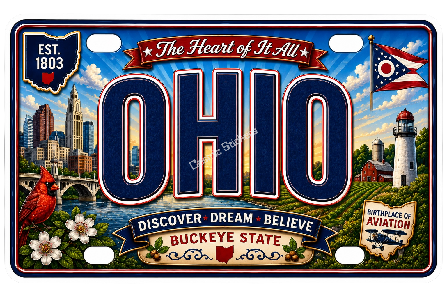 50 State License Plate Sticker Collection •OH• premium die-cut vinyl sticker by Cosmic Stickers