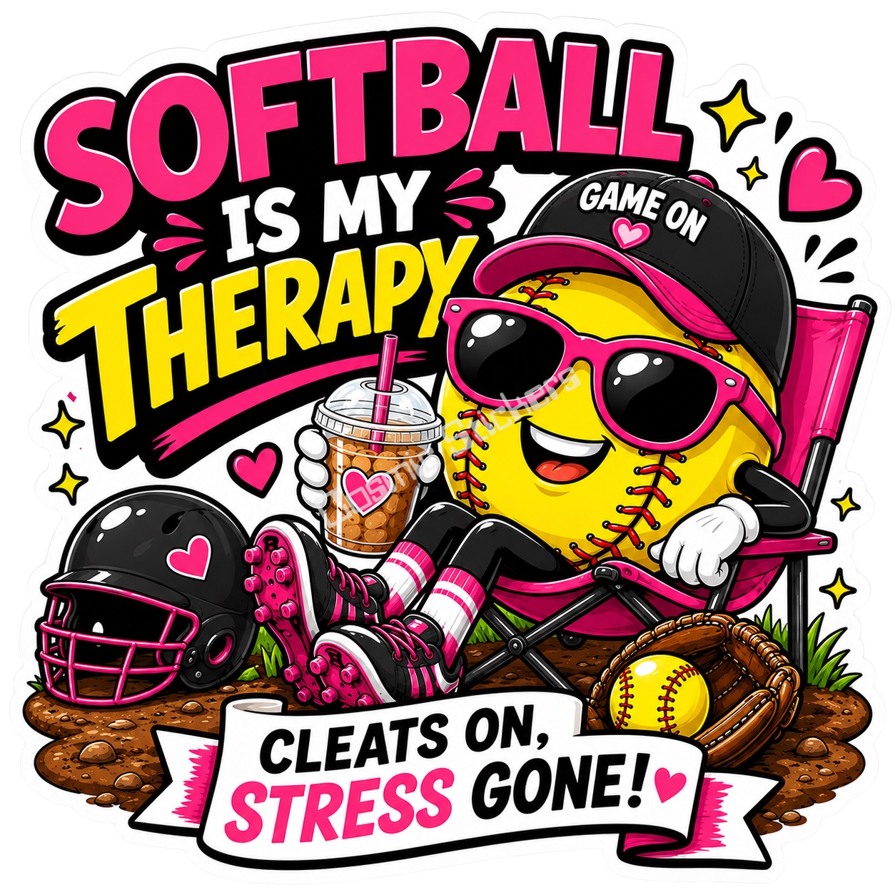 Girls Softball - Softball Is My Therapy premium die-cut vinyl sticker by Cosmic Stickers