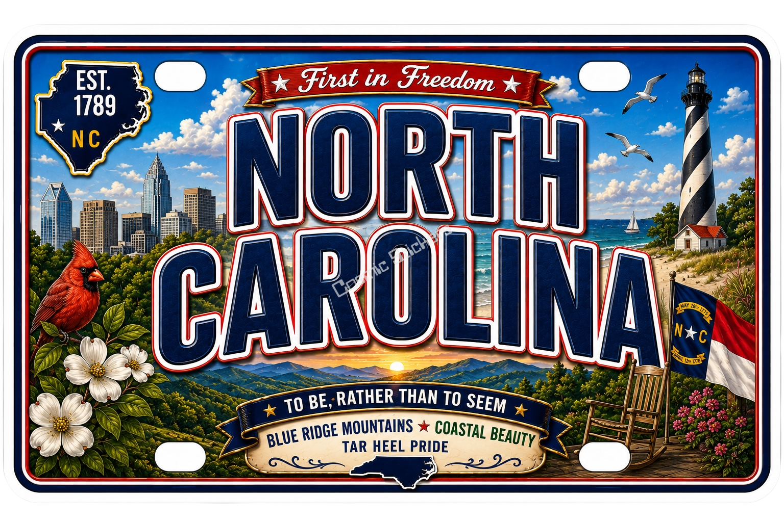 50 State License Plate Sticker Collection •NC• premium die-cut vinyl sticker by Cosmic Stickers