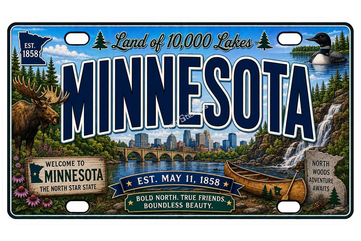 50 State License Plate Sticker Collection •MN• premium die-cut vinyl sticker by Cosmic Stickers