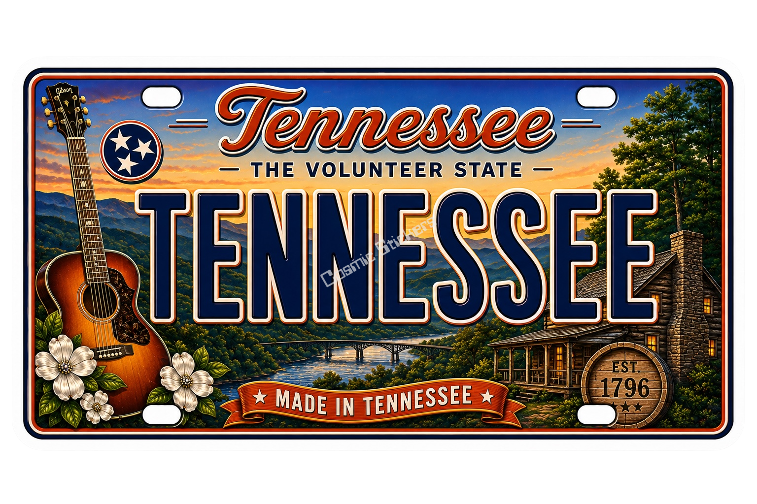 50 State License Plate Sticker Collection •TN• premium die-cut vinyl sticker by Cosmic Stickers