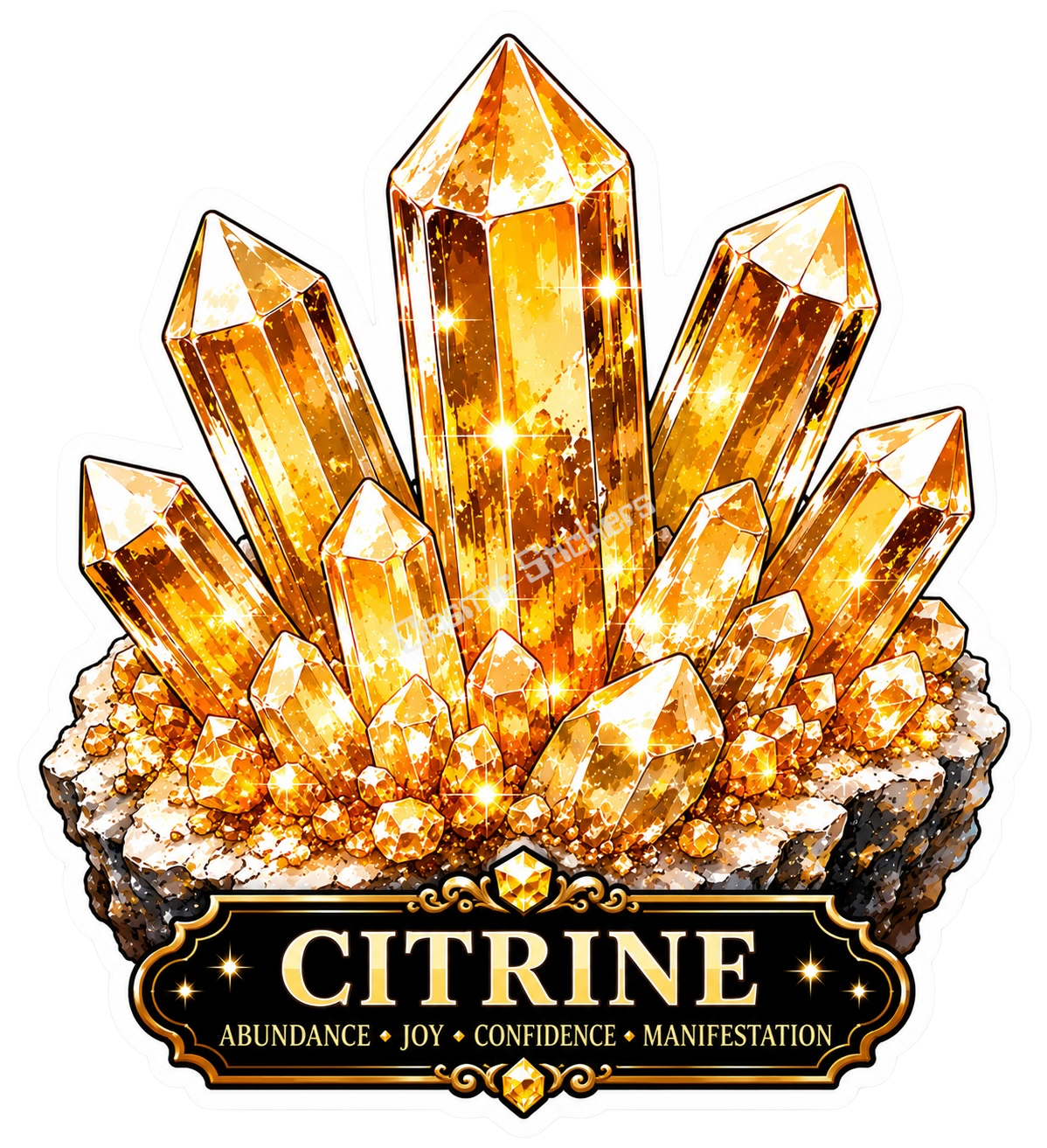 Crystal Meanings Collection - Citrine premium die-cut vinyl sticker by Cosmic Stickers