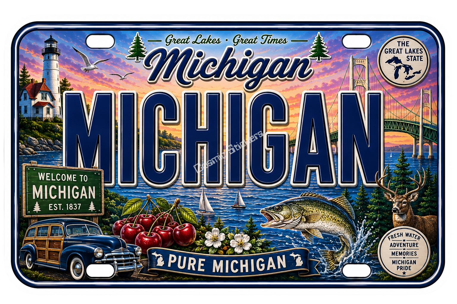 50 State License Plate Sticker Collection •MI• premium die-cut vinyl sticker by Cosmic Stickers