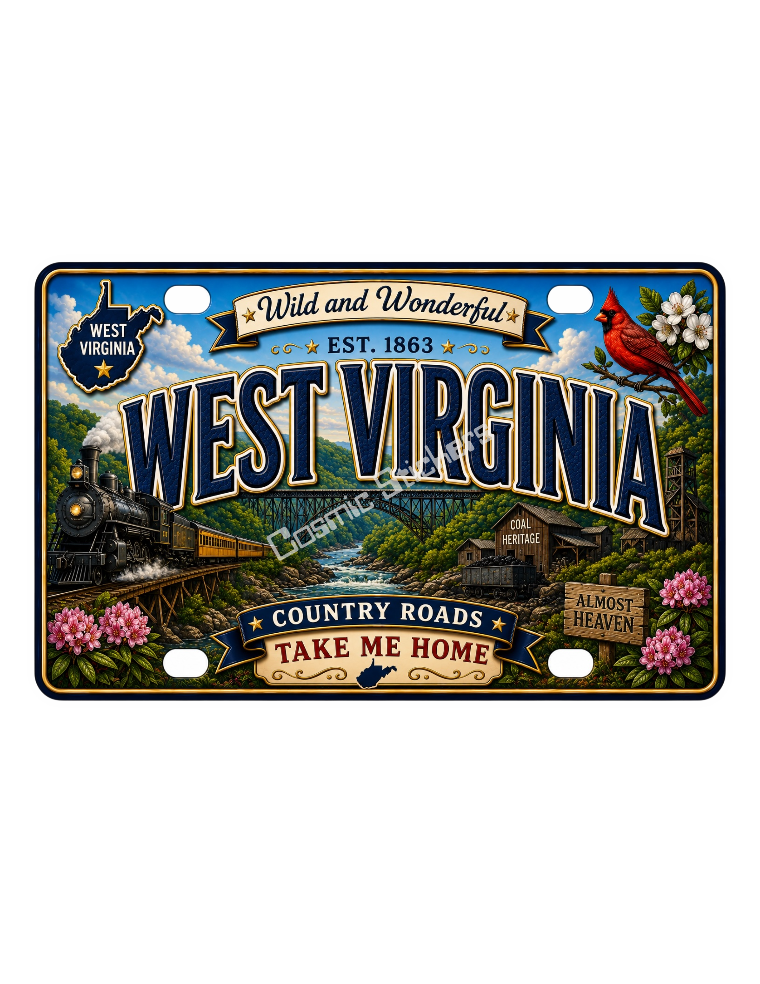50 State License Plate Sticker Collection •WV• premium die-cut vinyl sticker by Cosmic Stickers