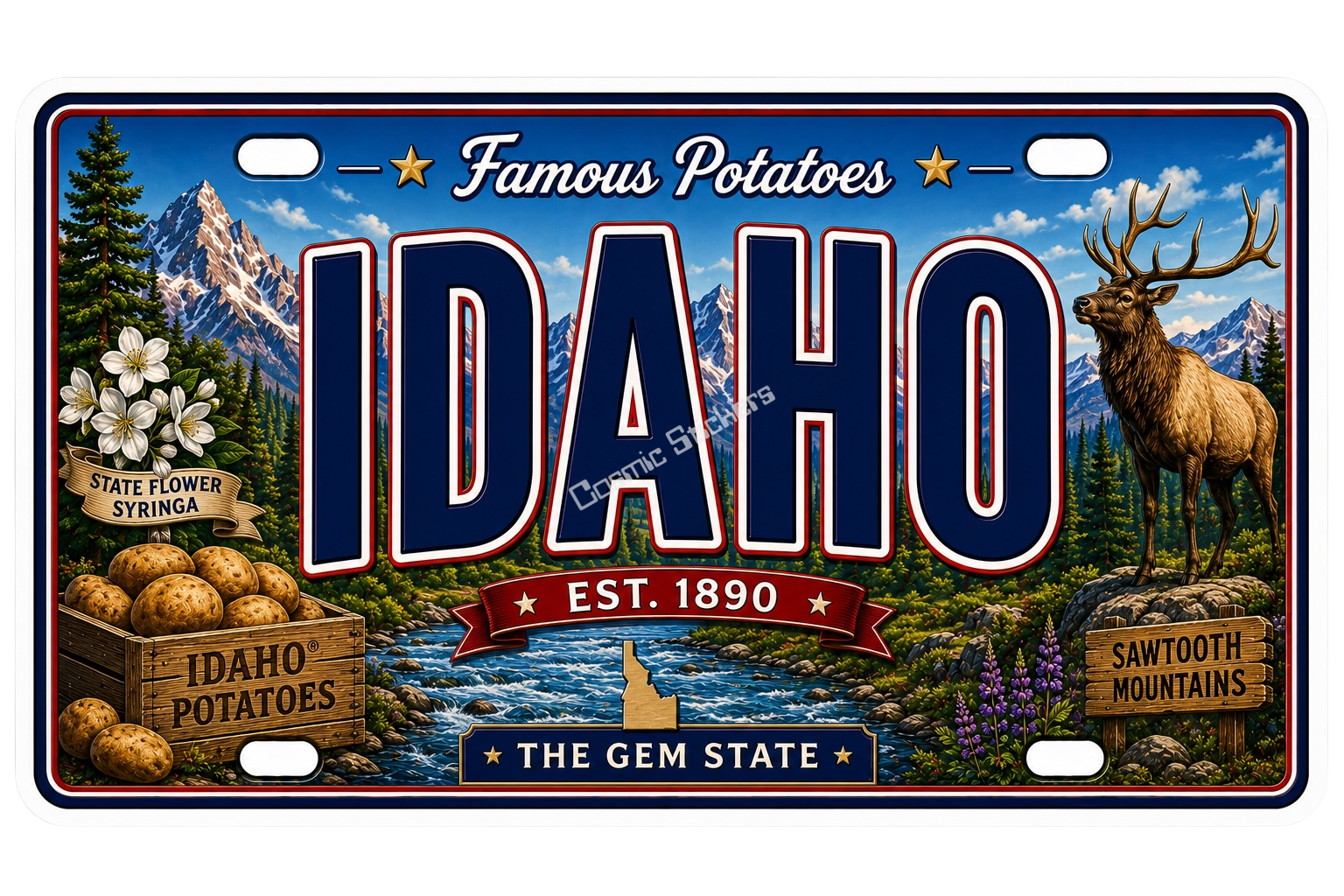 50 State License Plate Sticker Collection •ID• premium die-cut vinyl sticker by Cosmic Stickers