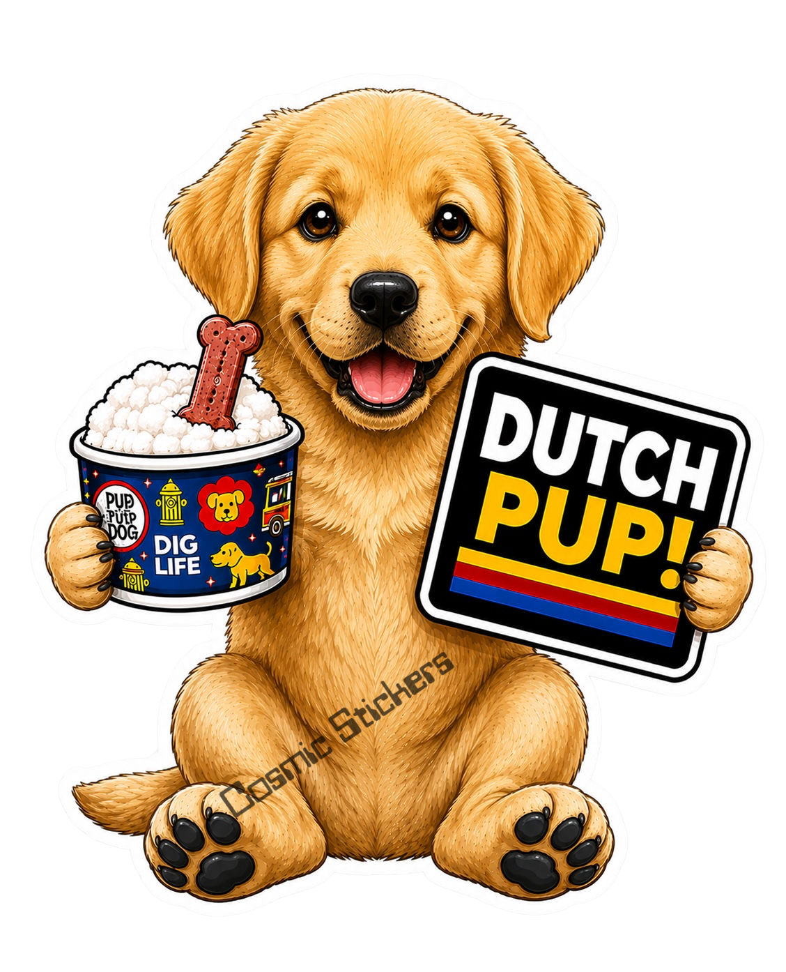 Fan-made Dutch Pups Golden Retriever vinyl sticker by Cosmic Stickers