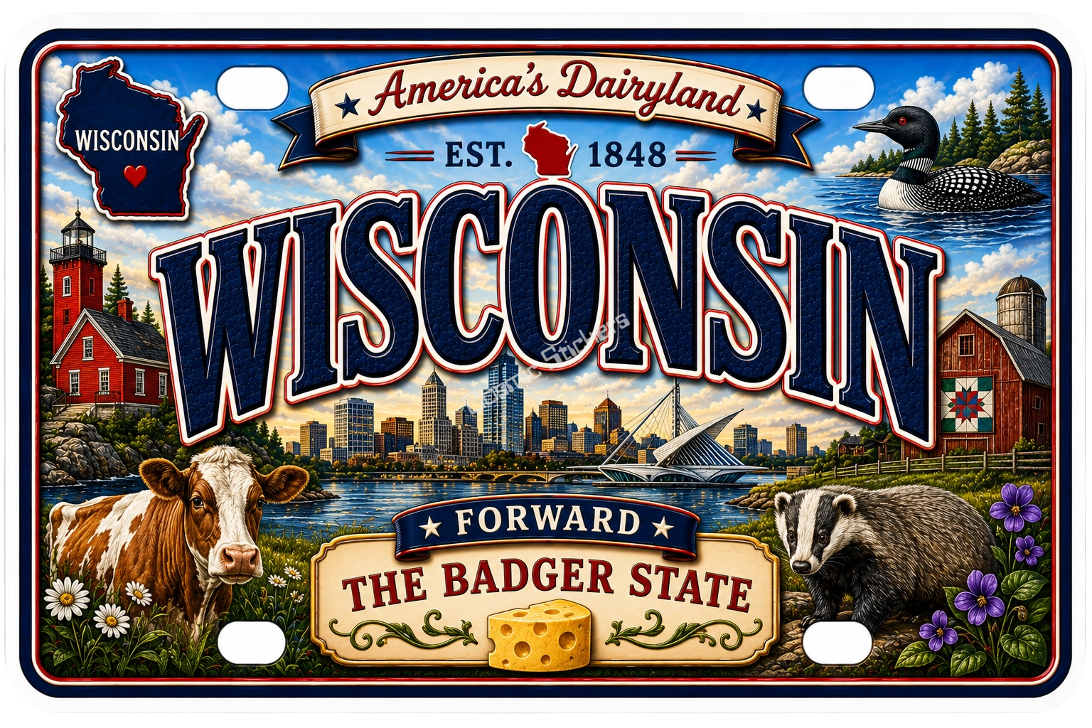 50 State License Plate Sticker Collection •WI• premium die-cut vinyl sticker by Cosmic Stickers