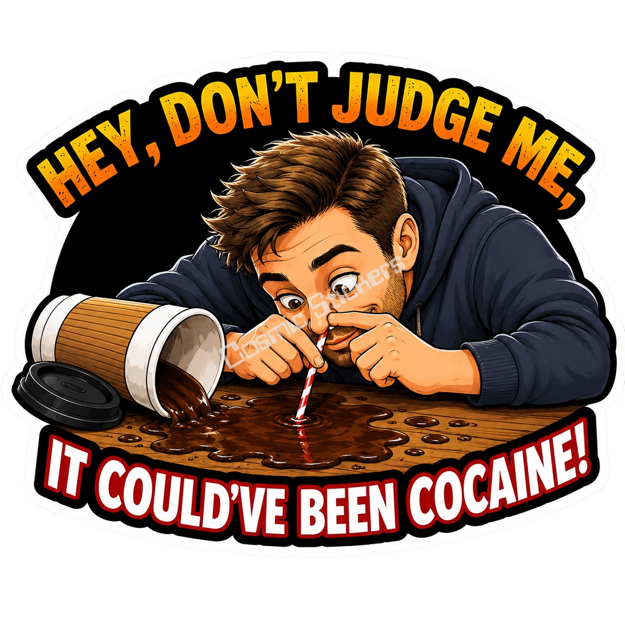 Cosmic Stickers - Coffee Fiend- Man premium die-cut vinyl sticker by Cosmic Stickers