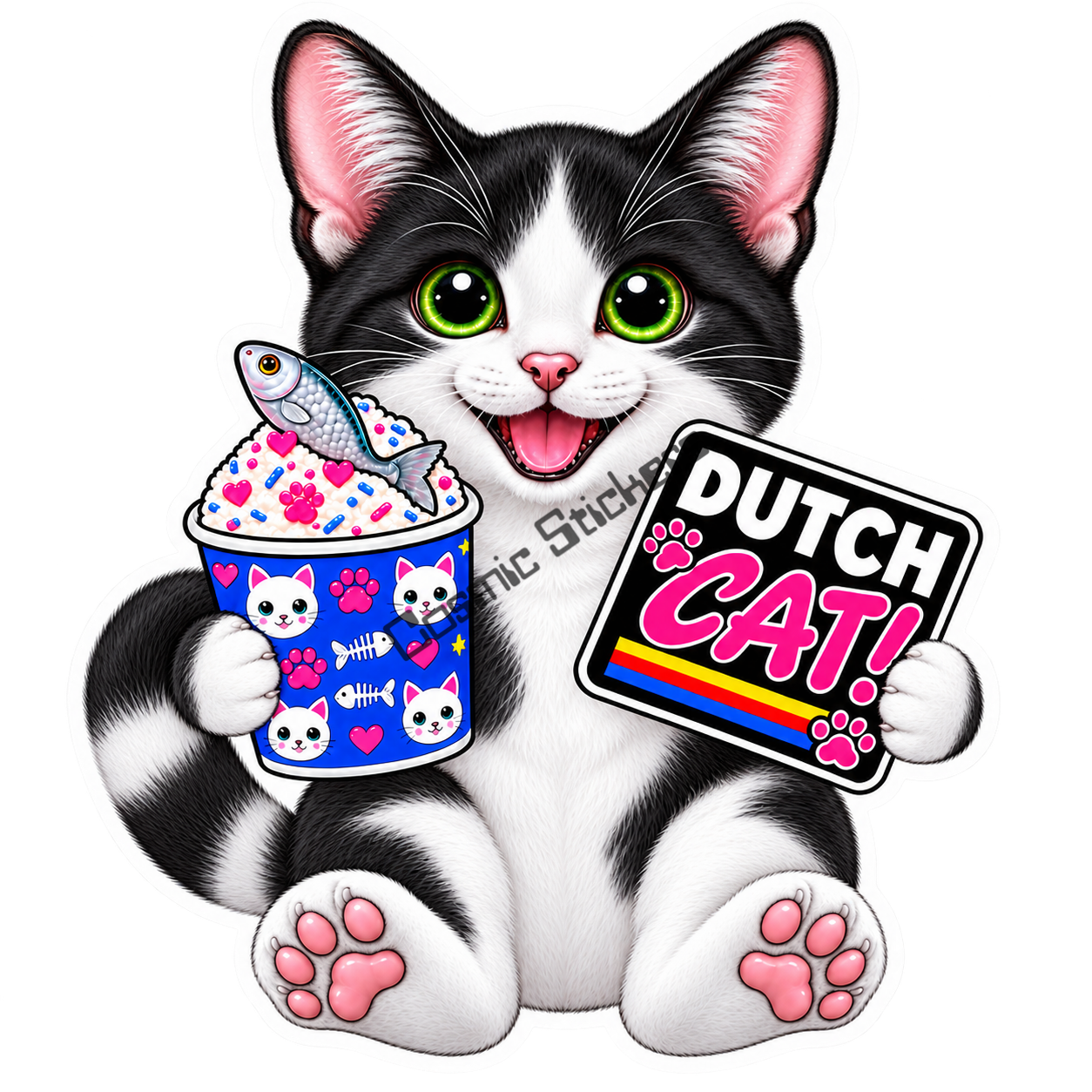Fan-Made Dutch Cat - Black & White Bicolor Vinyl Sticker