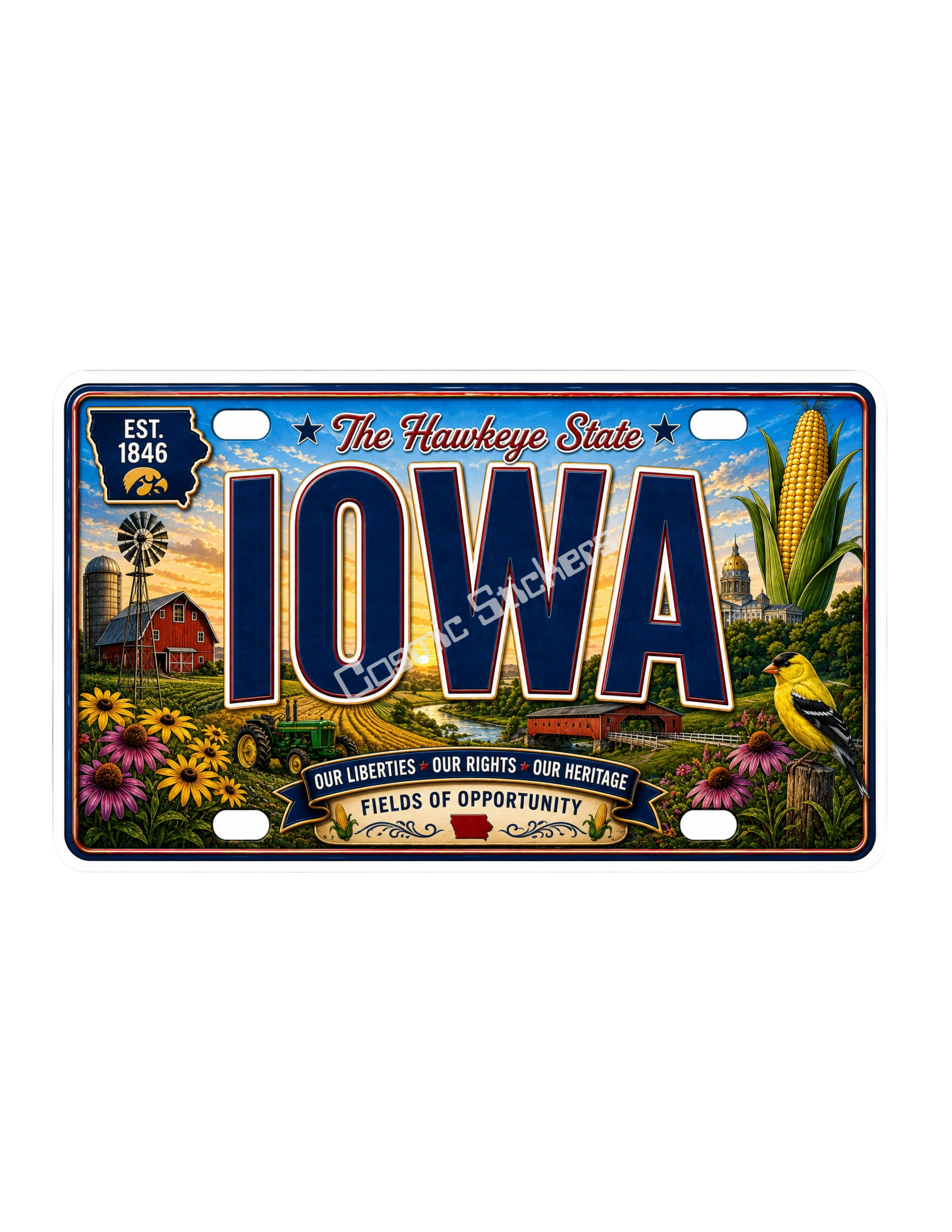 50 State License Plate Sticker Collection •IA• premium die-cut vinyl sticker by Cosmic Stickers