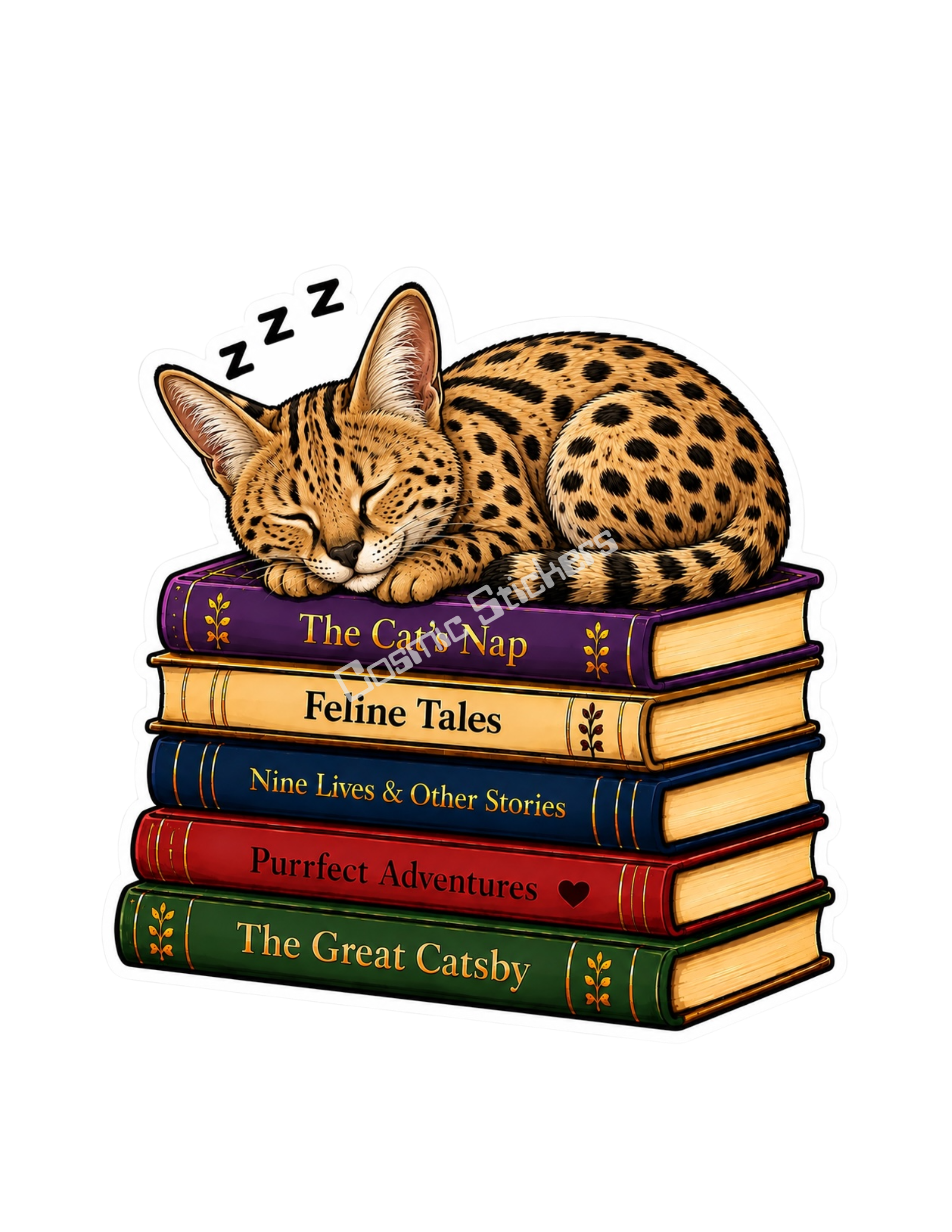 The Cat Nap Collection - Serval Cat premium die-cut vinyl sticker by Cosmic Stickers