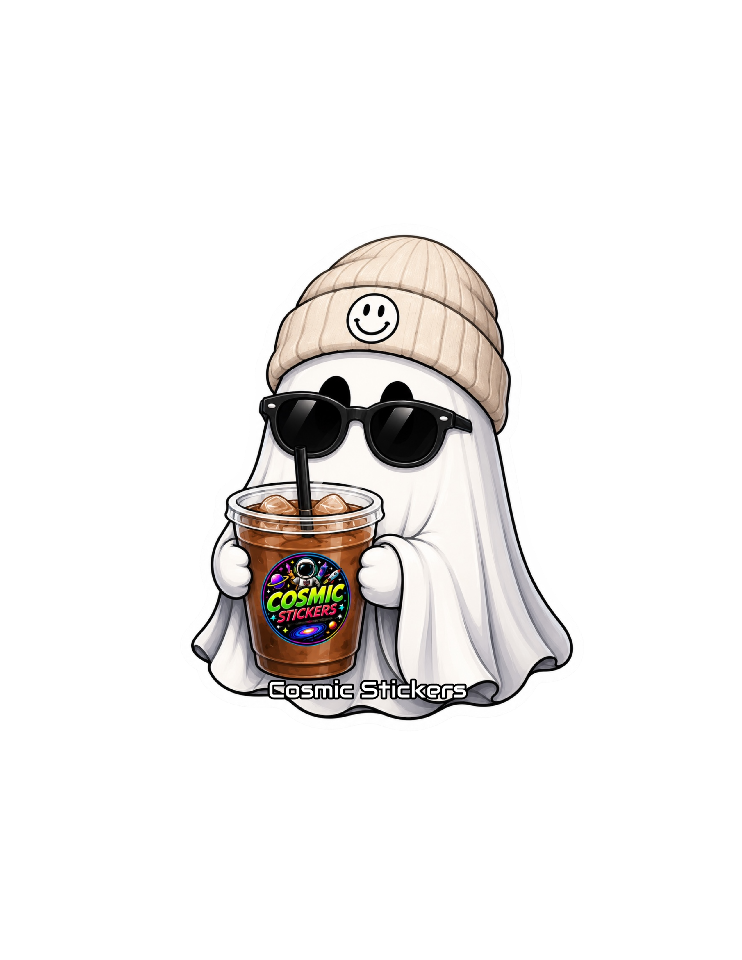 Cosmic Coffee Ghosts •Java Boo• premium die-cut vinyl sticker by Cosmic Stickers
