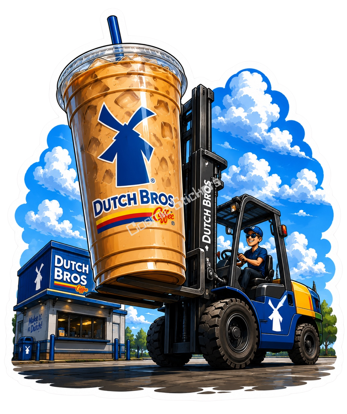 Dutch Bros Coffee History - Huge Iced Coffee On Forklift
