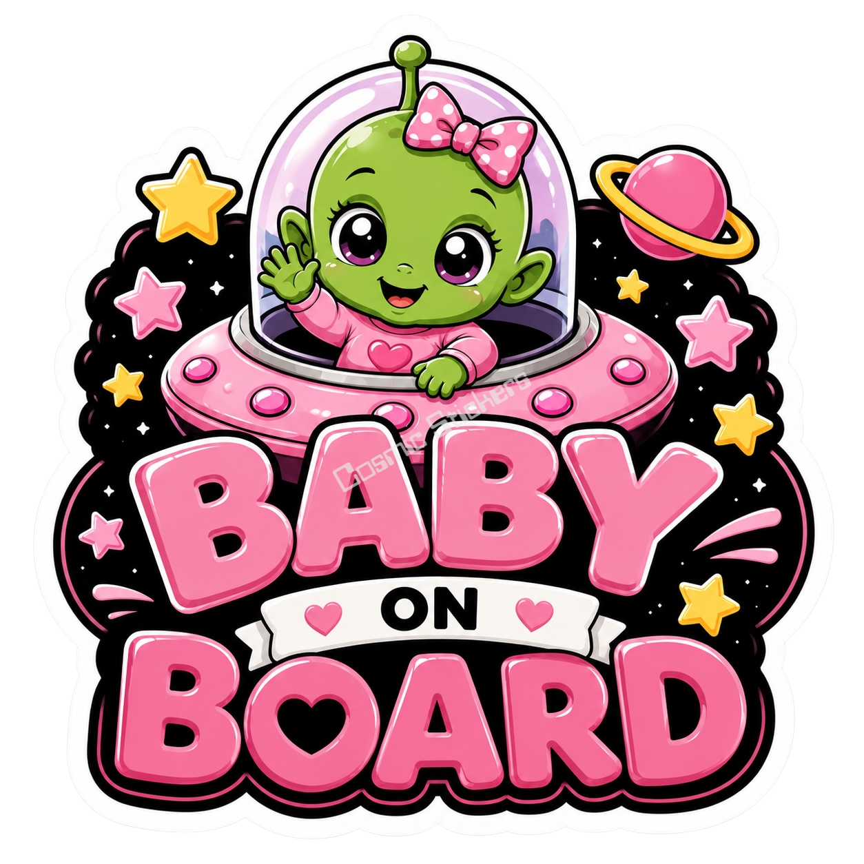 Baby On Board - Pink UFO Alien Theme