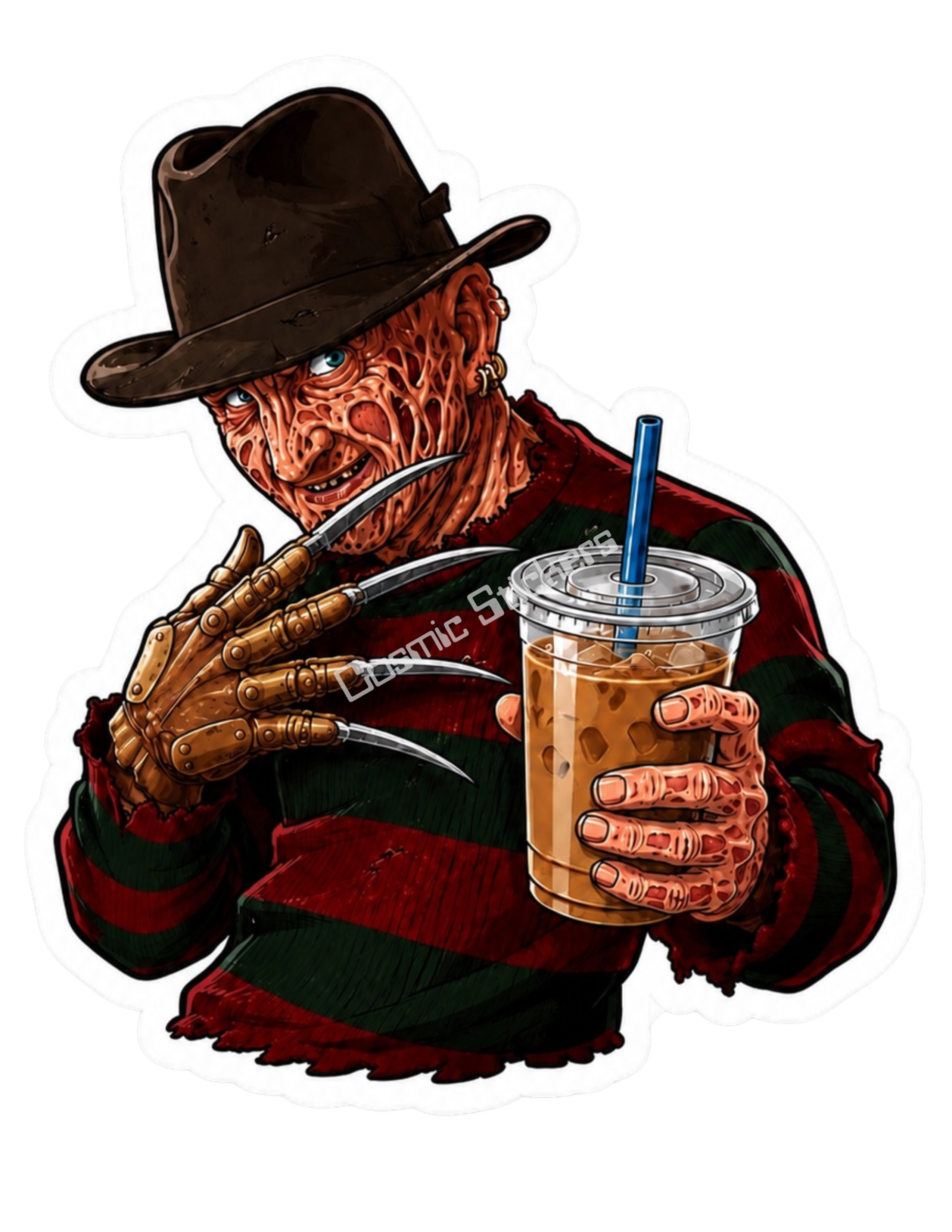 Caffeinated Nightmares - Freddy premium die-cut vinyl sticker by Cosmic Stickers