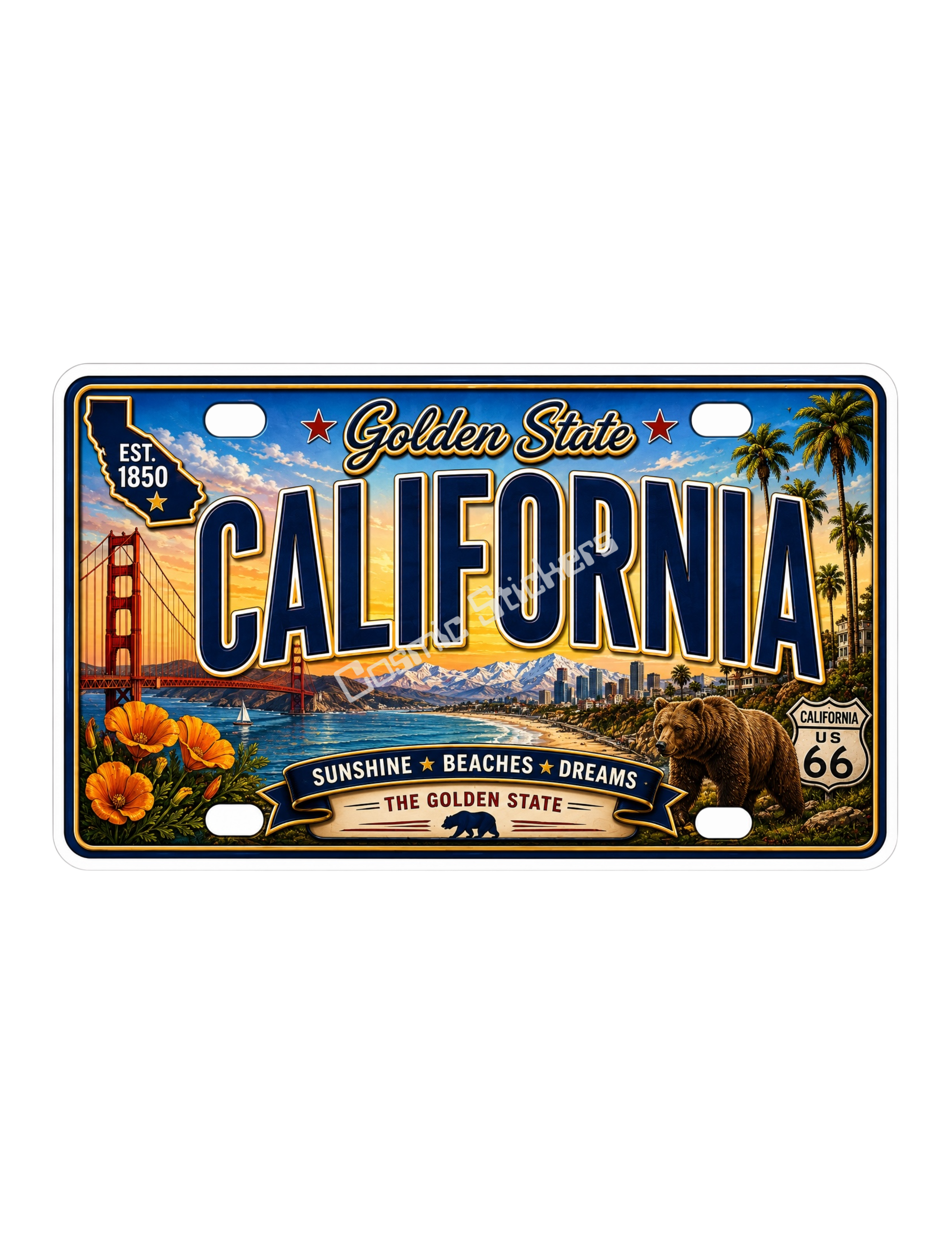 50 State License Plate Sticker Collection •CA• premium die-cut vinyl sticker by Cosmic Stickers